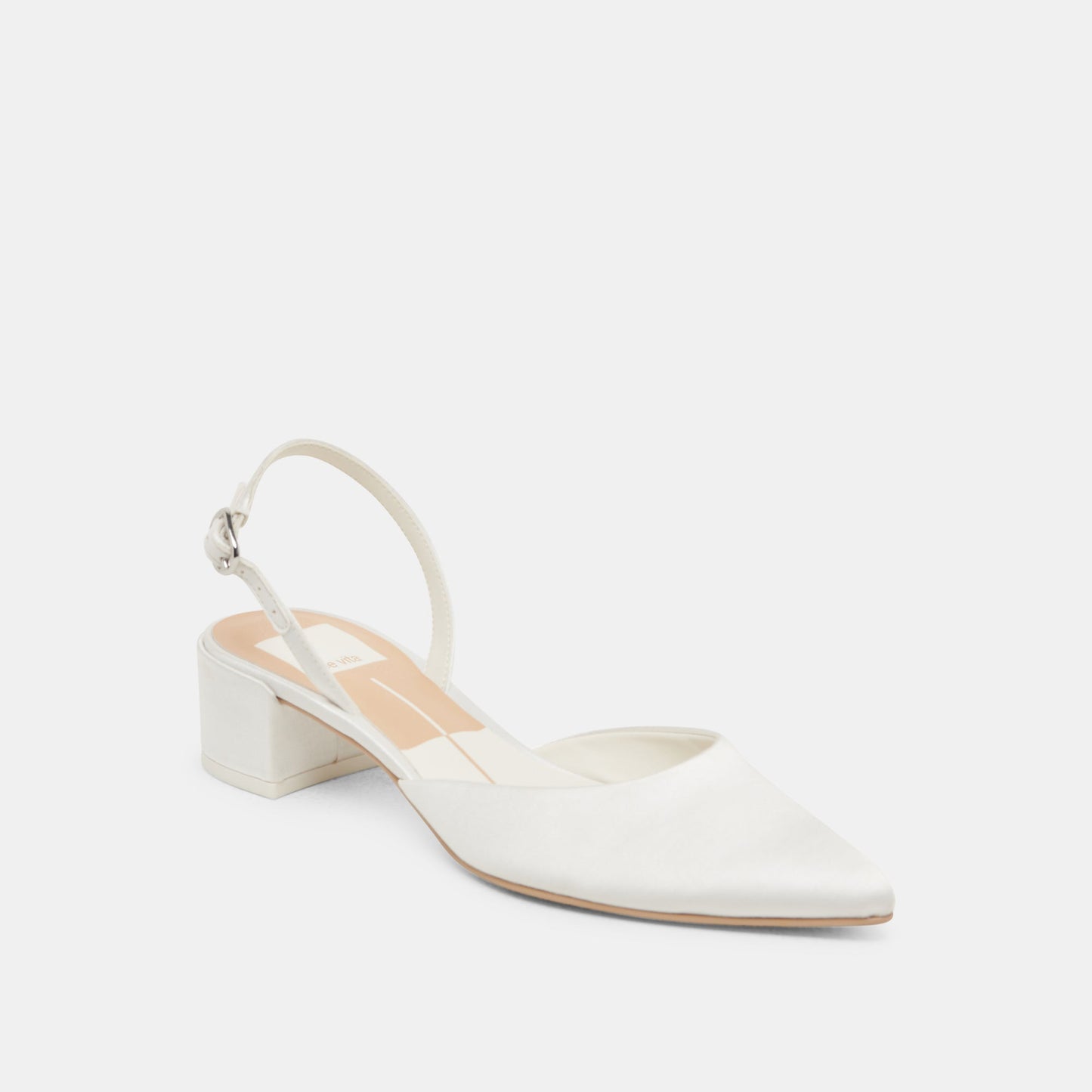 Carel Wide True White Satin Heels
