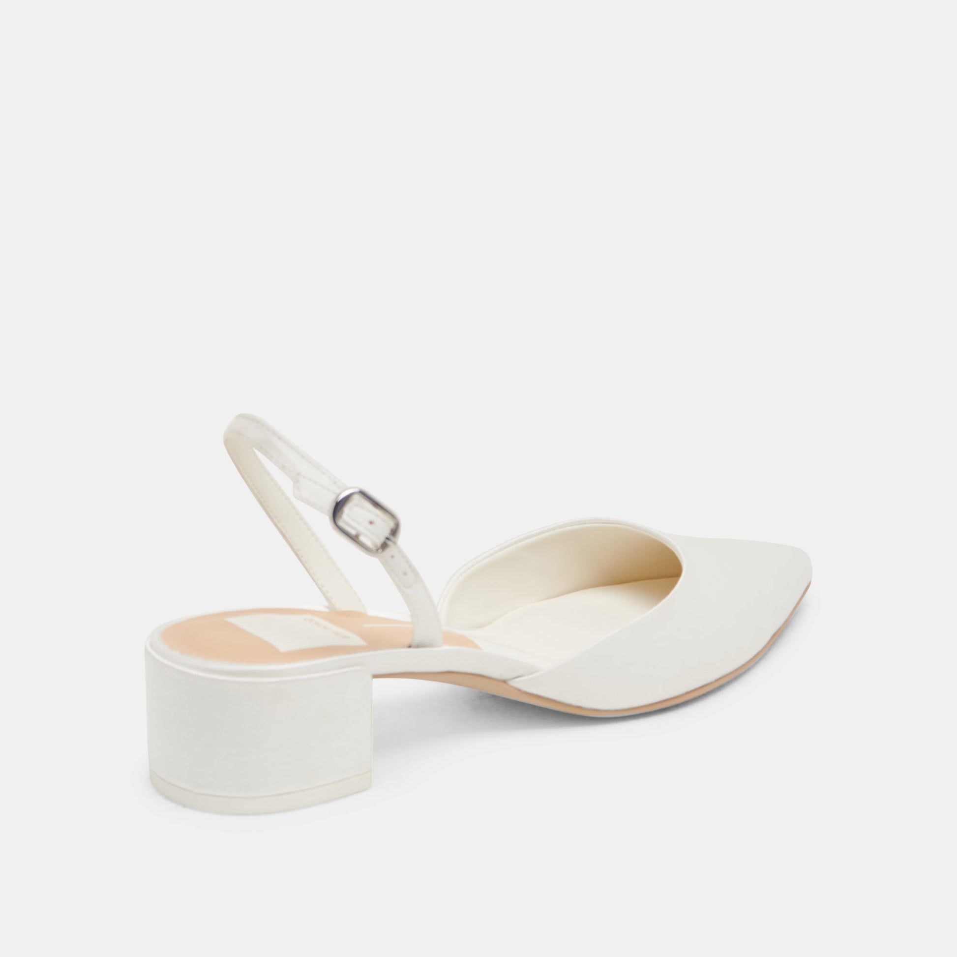 Carel Wide True White Satin Heels