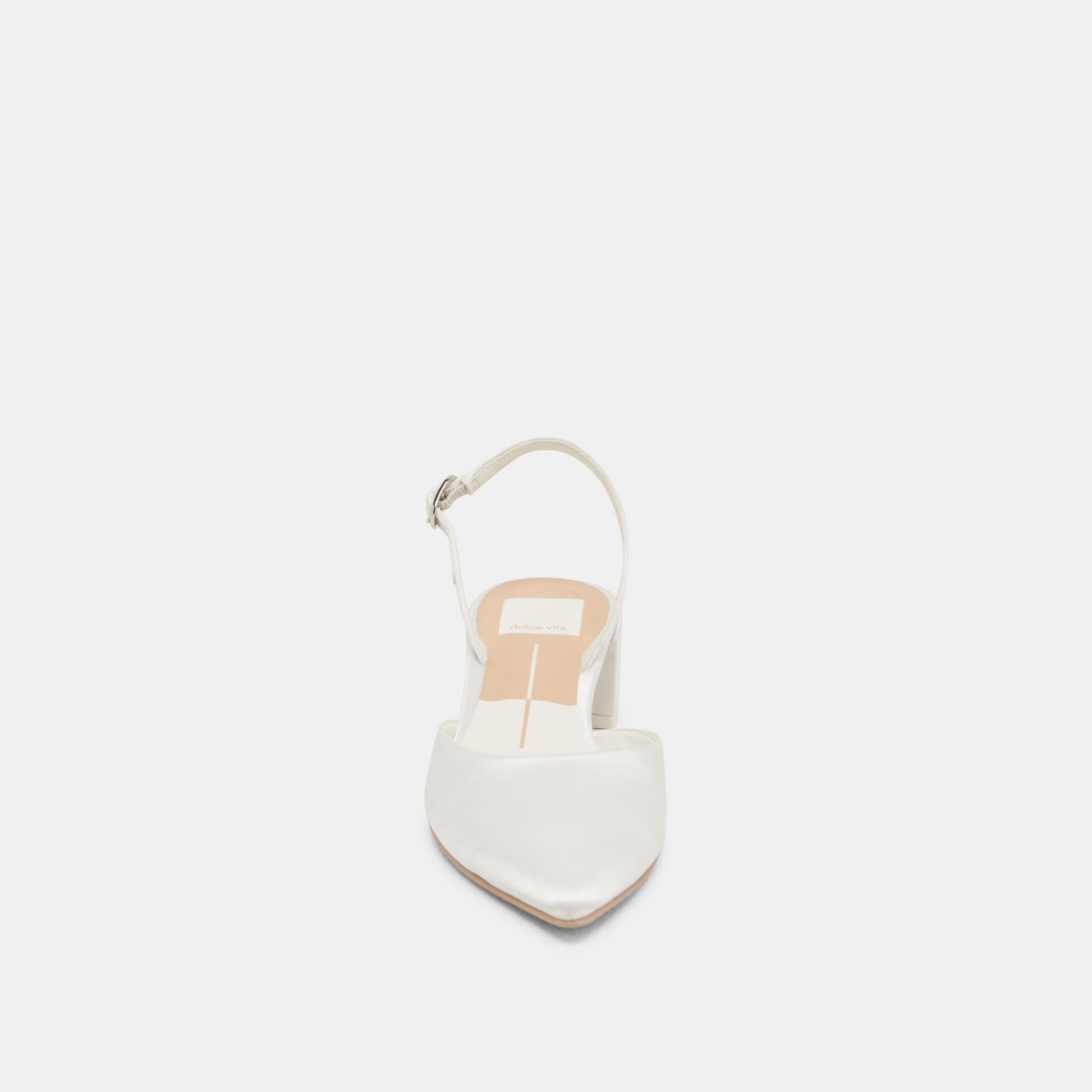 Carel Wide True White Satin Heels