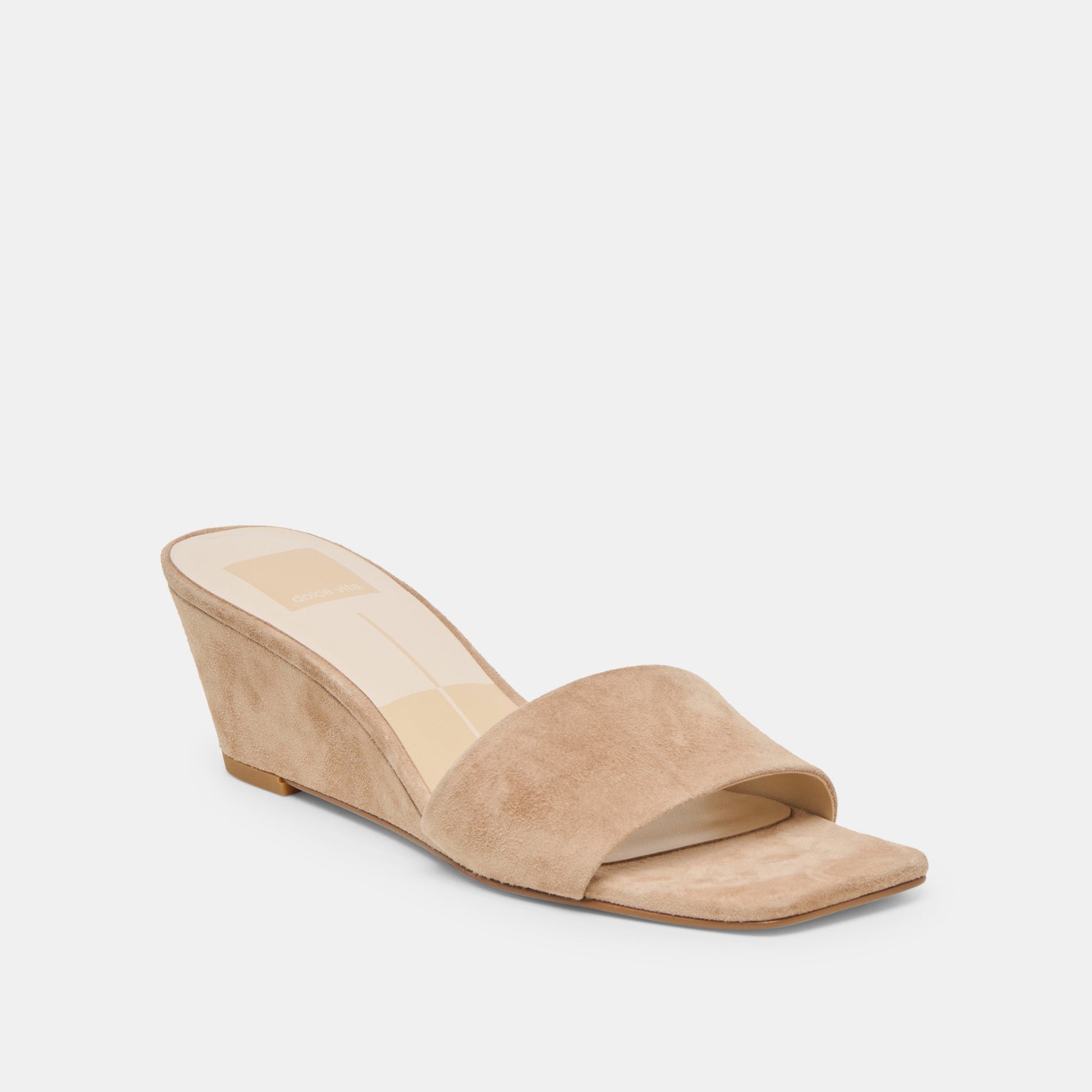 Qaily Wide Camel Suede Wedges