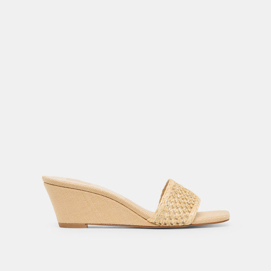 Qaily Wide Lt Natural Raffia Wedges