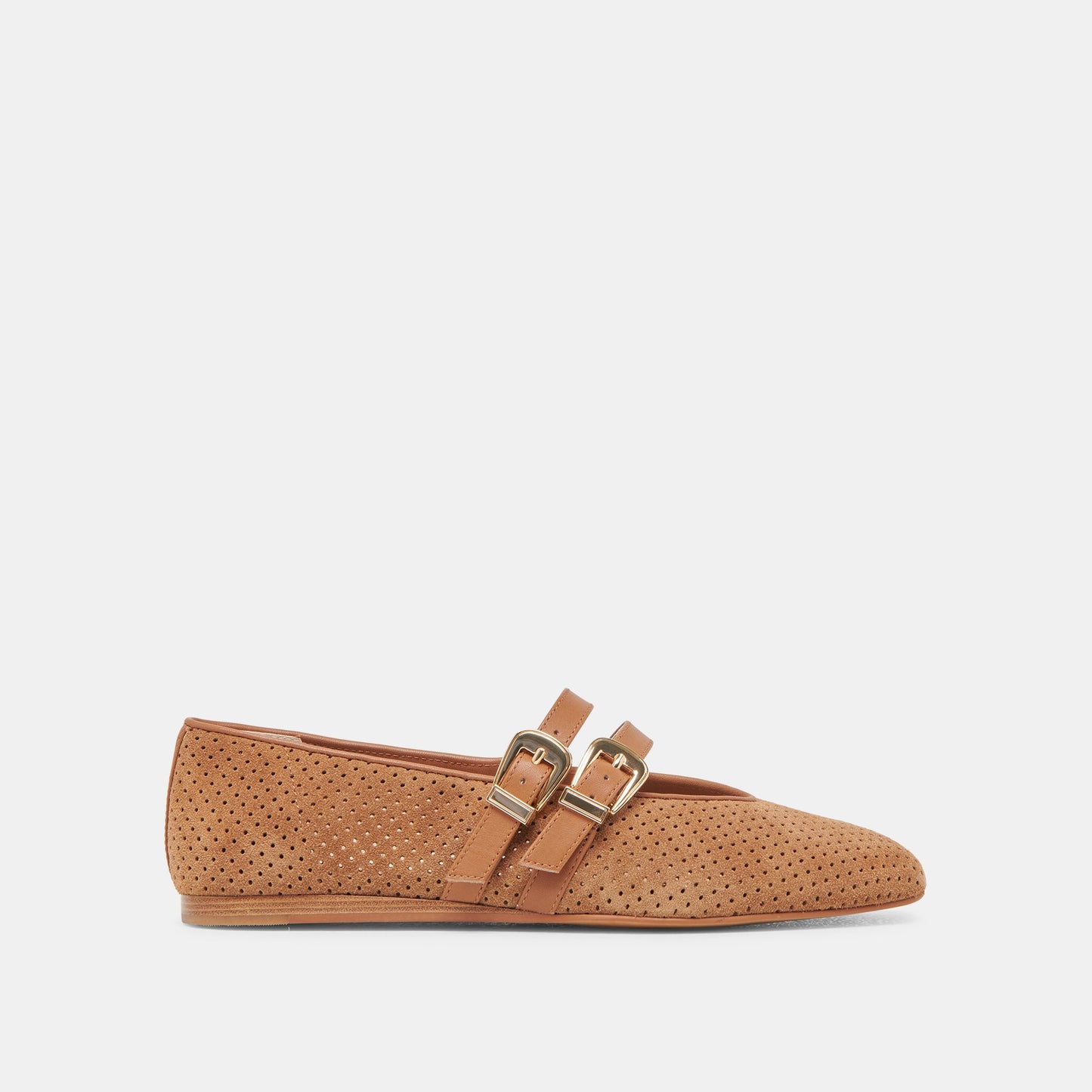 Baylee Wide Pecan Perforated Suede Ballet Flats