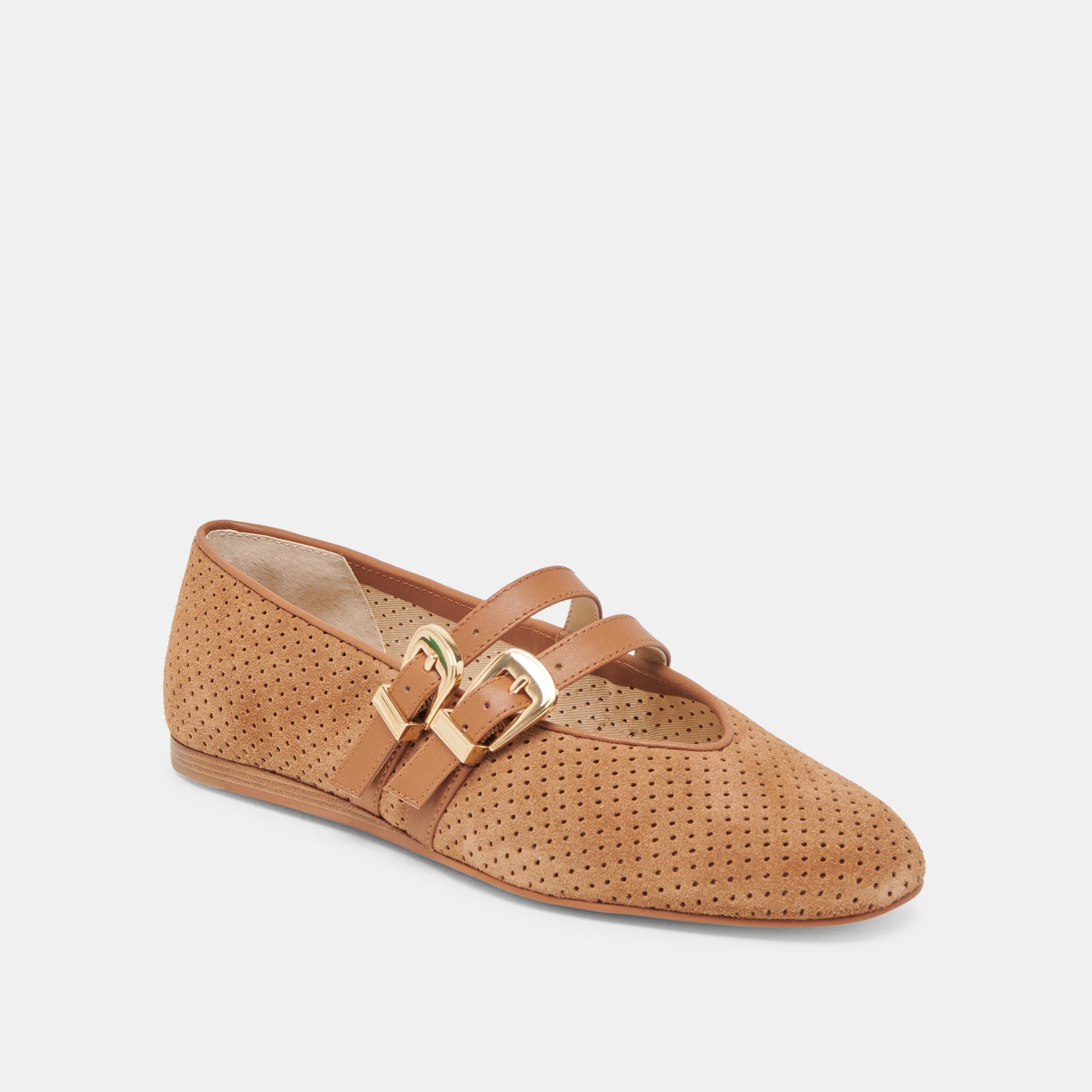 Baylee Wide Pecan Perforated Suede Ballet Flats