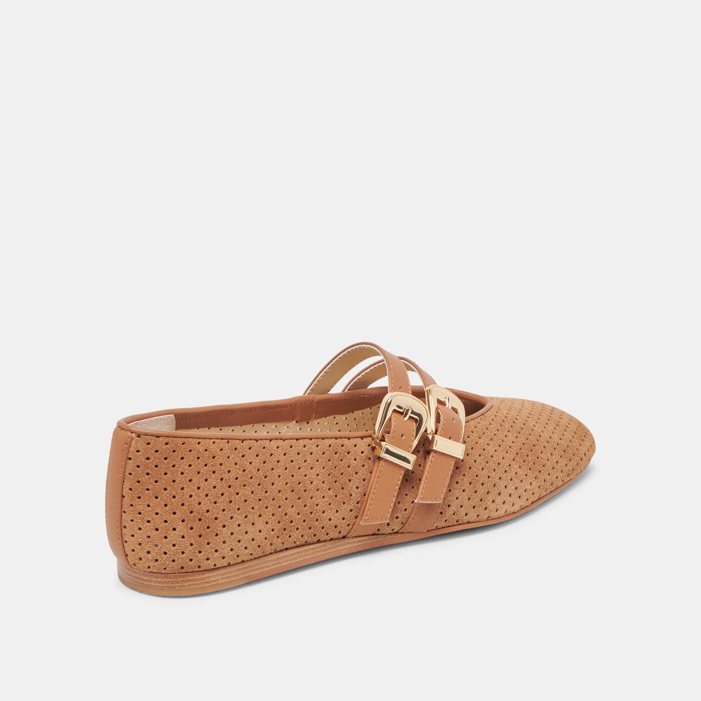 Baylee Wide Pecan Perforated Suede Ballet Flats