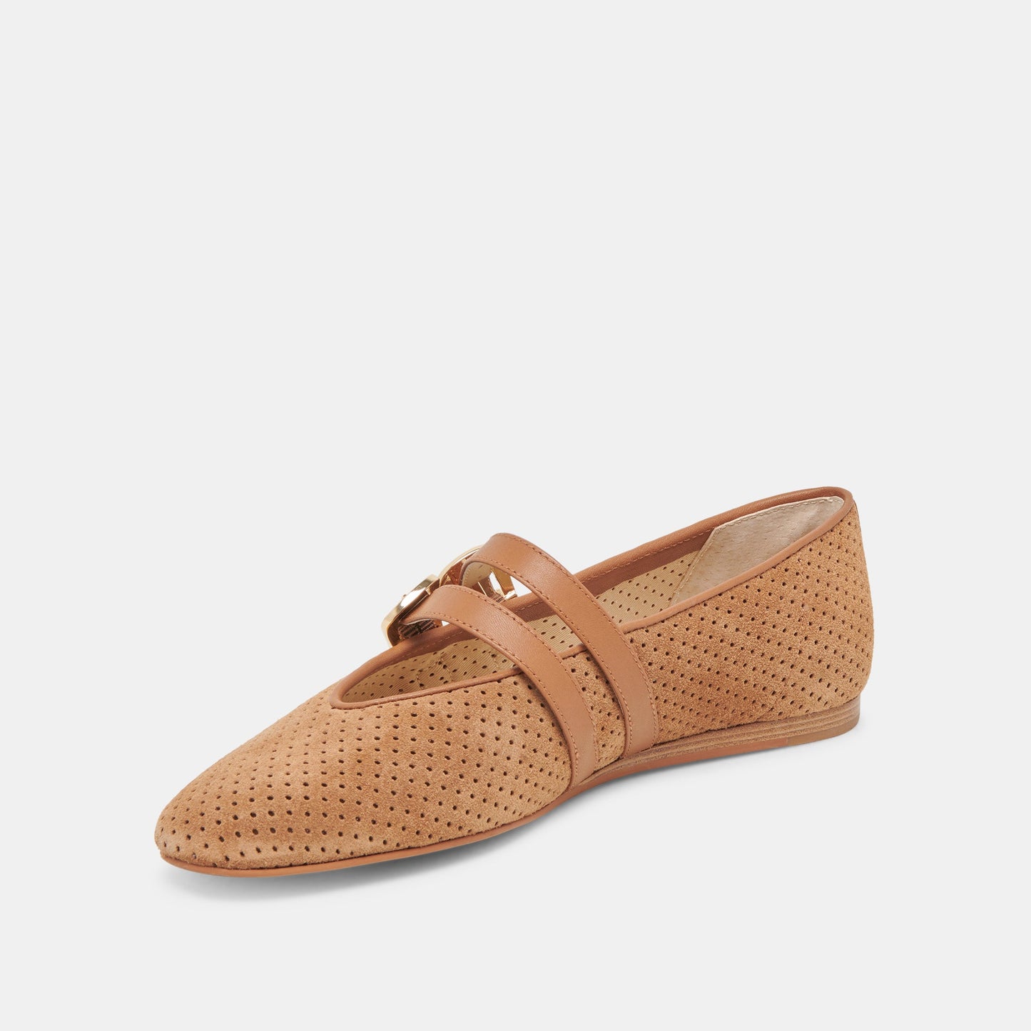 Baylee Wide Pecan Perforated Suede Ballet Flats