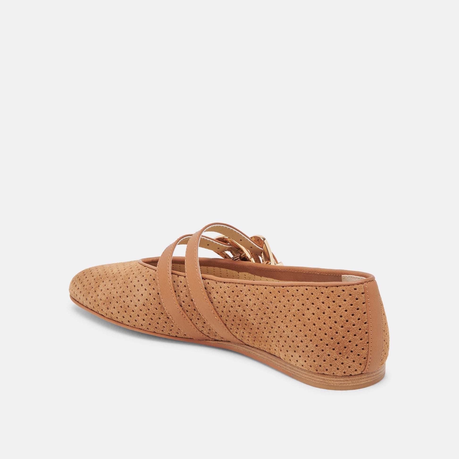 Baylee Wide Pecan Perforated Suede Ballet Flats