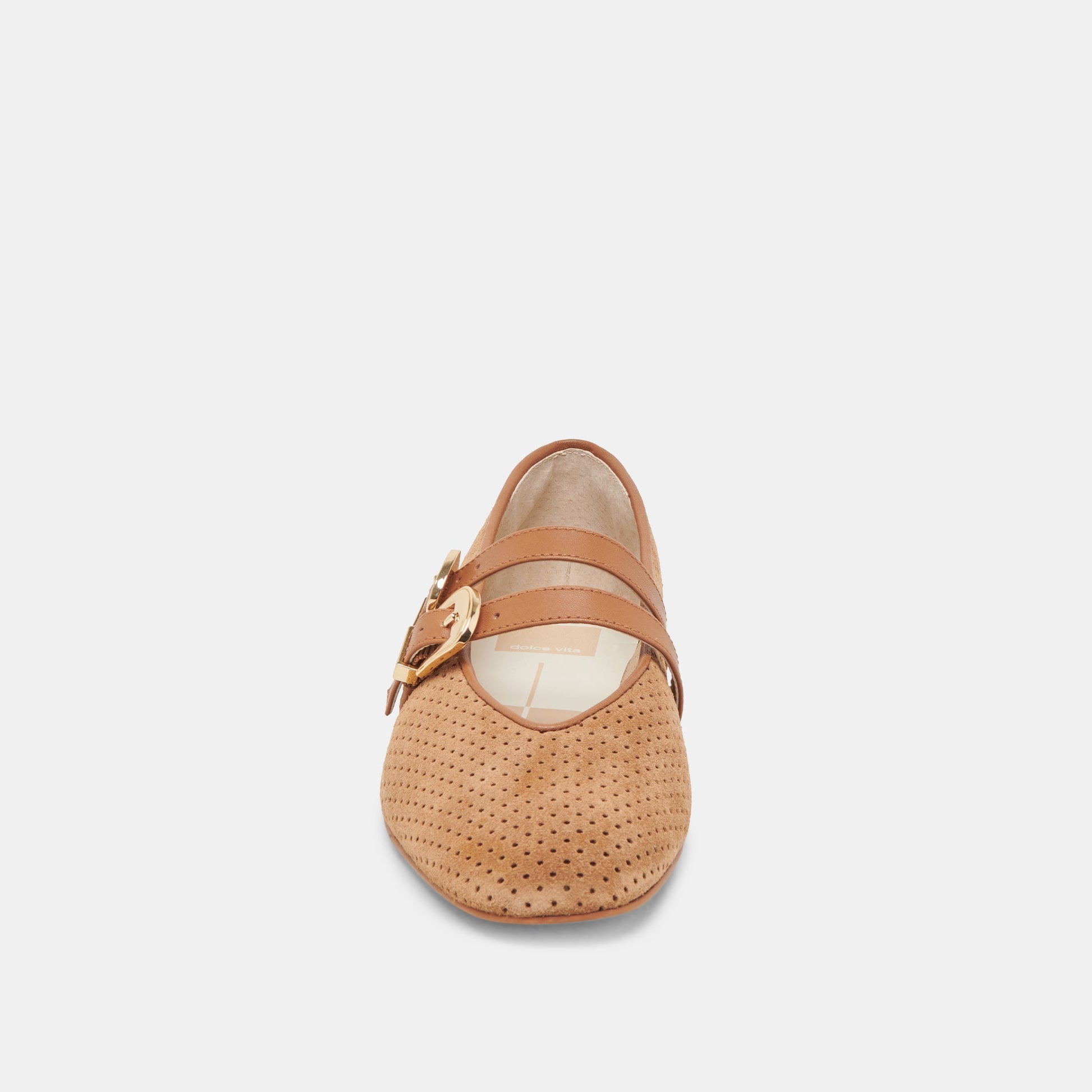Baylee Wide Pecan Perforated Suede Ballet Flats