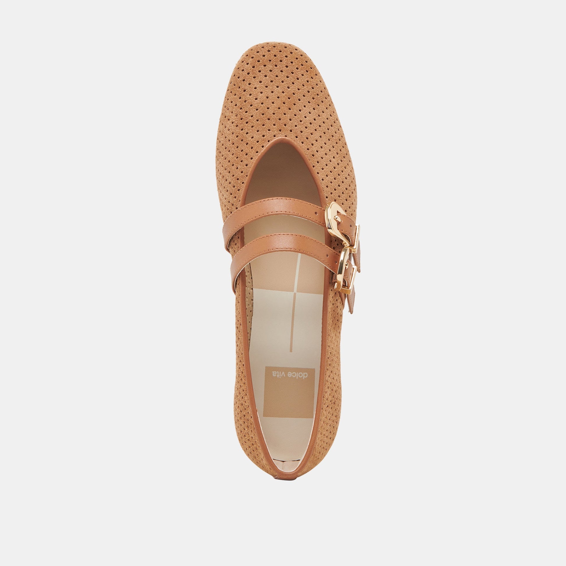 Baylee Wide Pecan Perforated Suede Ballet Flats