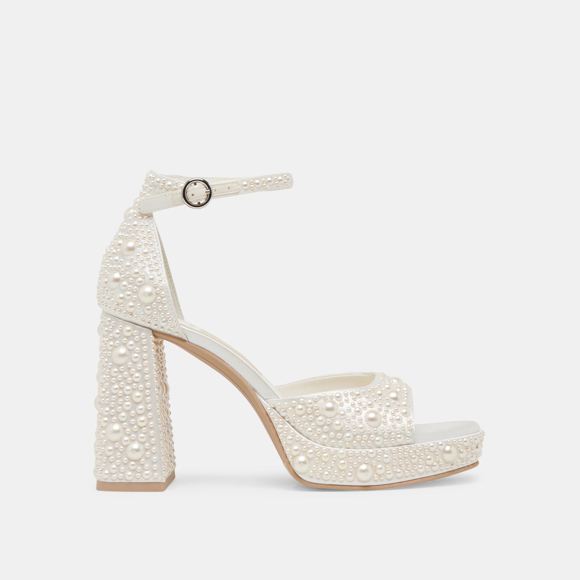 PANDRO PEARL WIDE HEELS TRUE WHITE SATIN
 – Dolce Vita