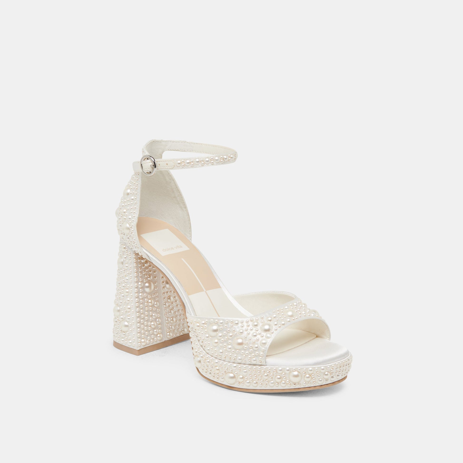 PANDRO PEARL WIDE HEELS TRUE WHITE SATIN
 – Dolce Vita