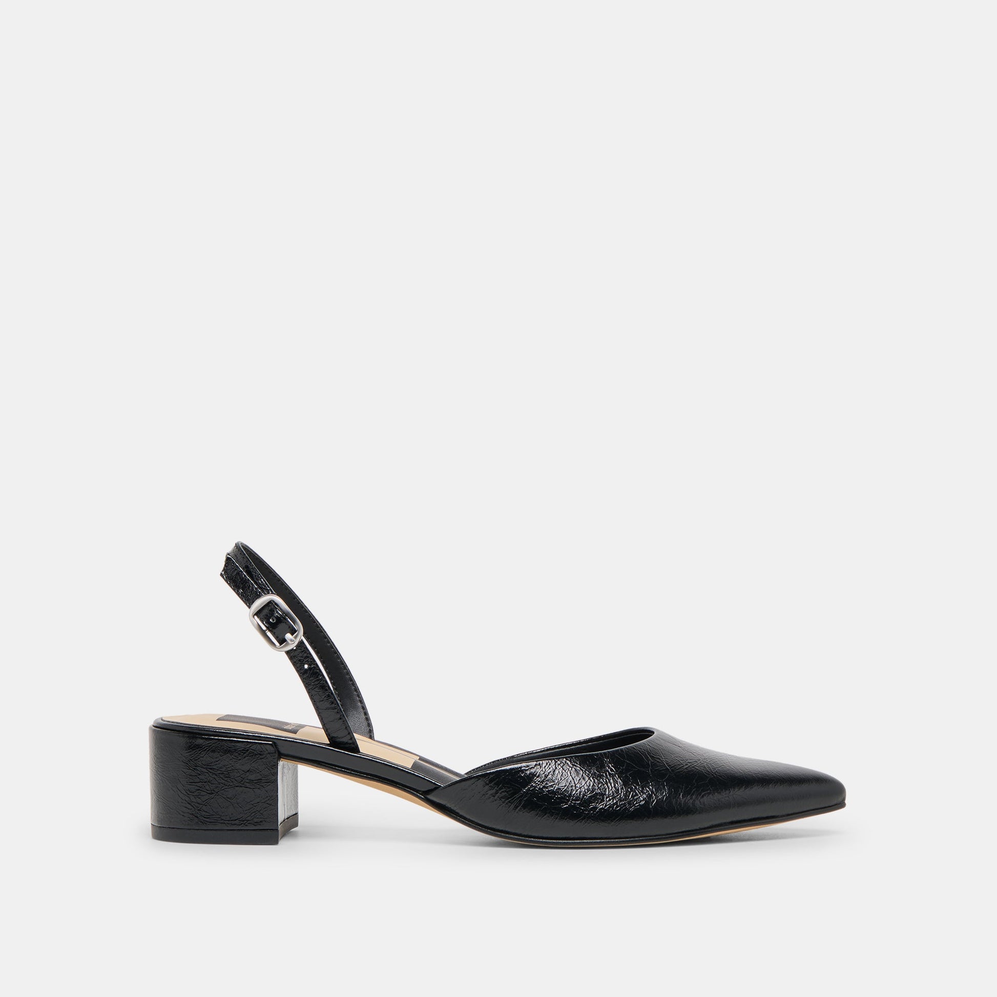 Carel Wide Midnight Crinkle Patent Leather Heels