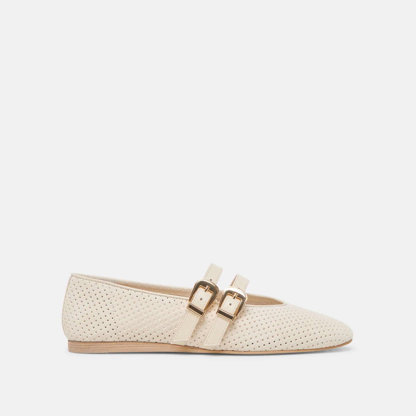 Baylee Wide Bone Perforated Suede Ballet Flats