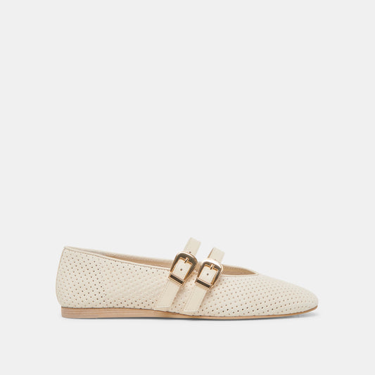 Baylee Wide Bone Perforated Suede Ballet Flats
