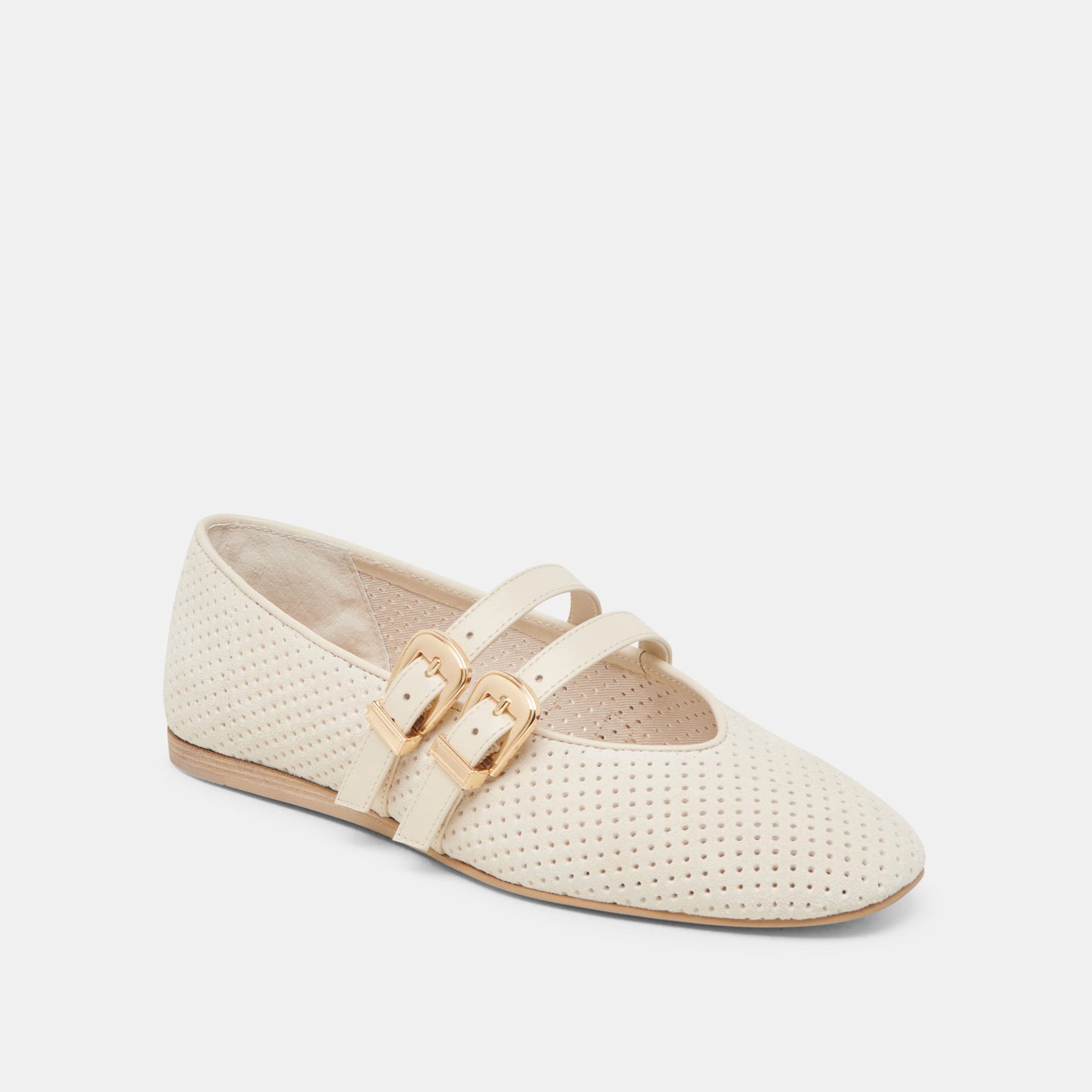 Baylee Wide Bone Perforated Suede Ballet Flats