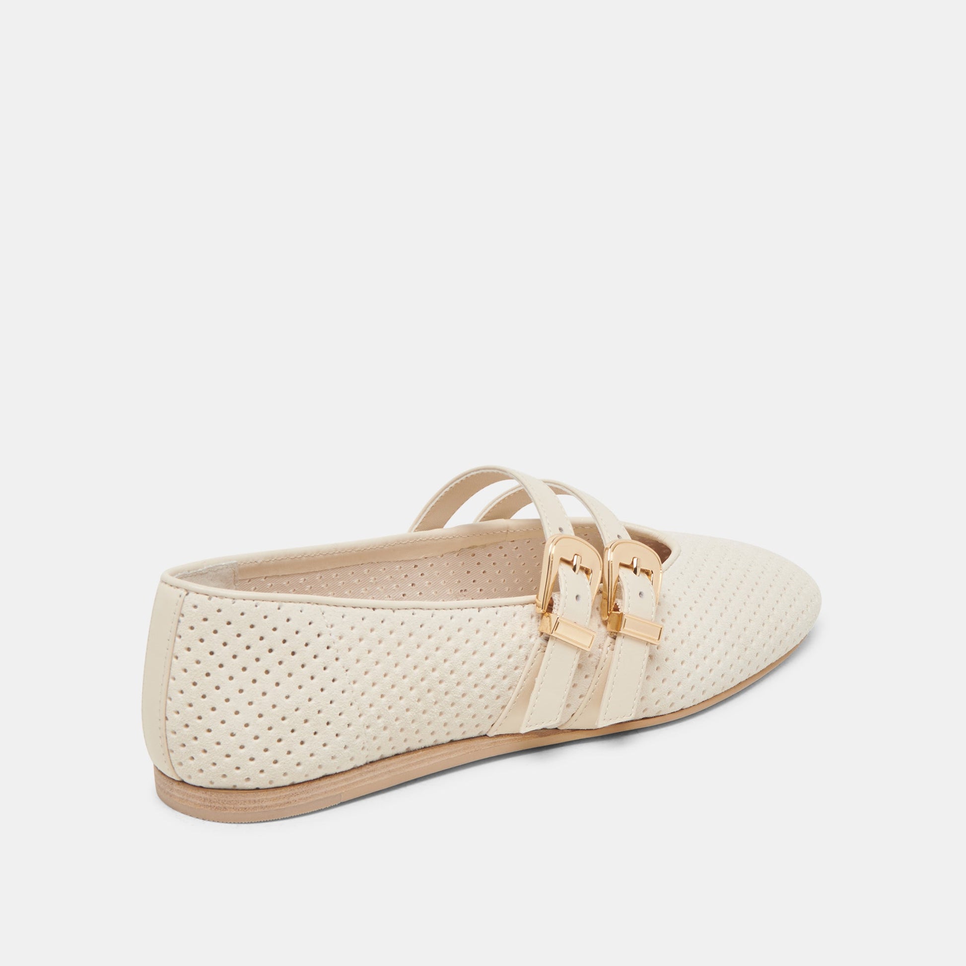 Baylee Wide Bone Perforated Suede Ballet Flats