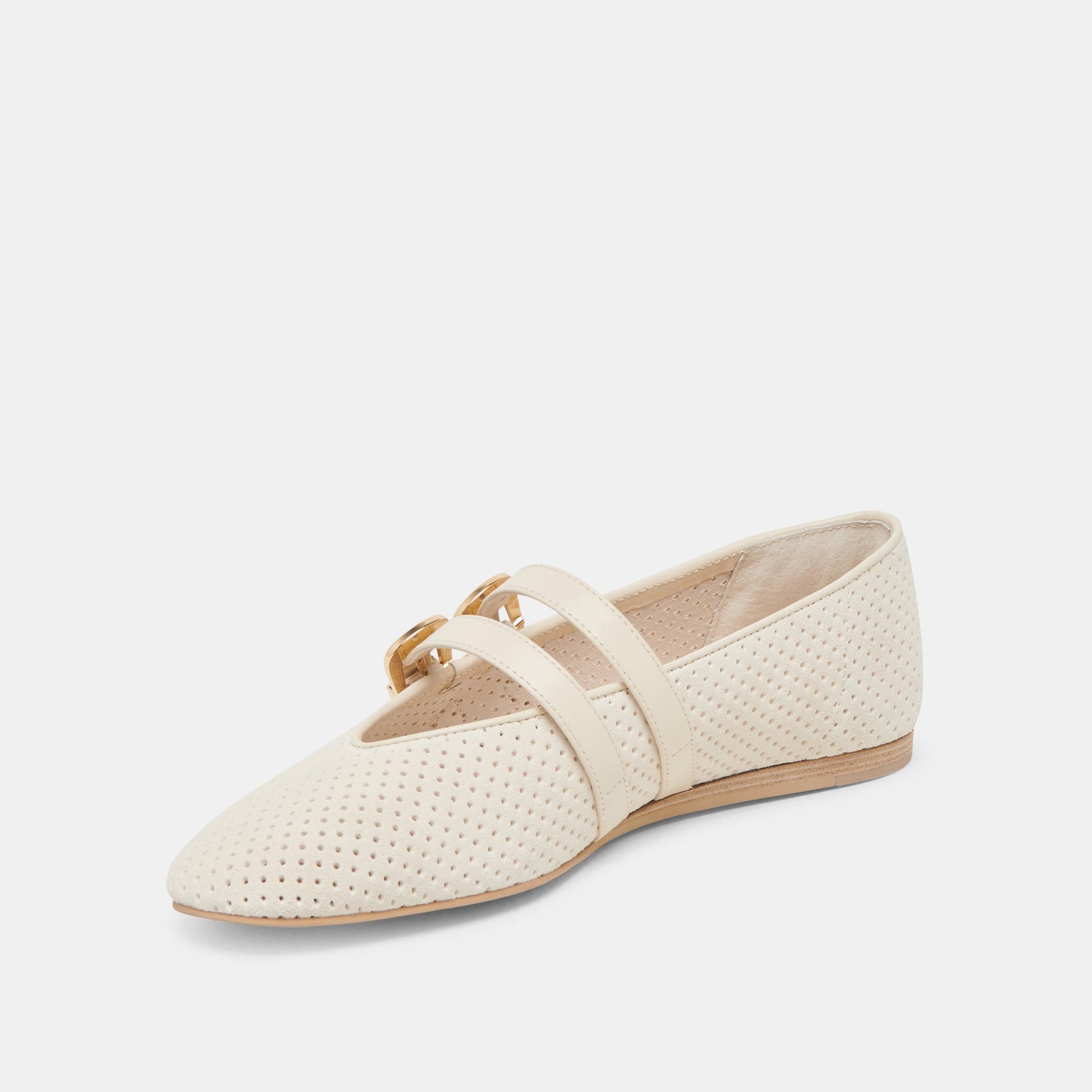 Baylee Wide Bone Perforated Suede Ballet Flats