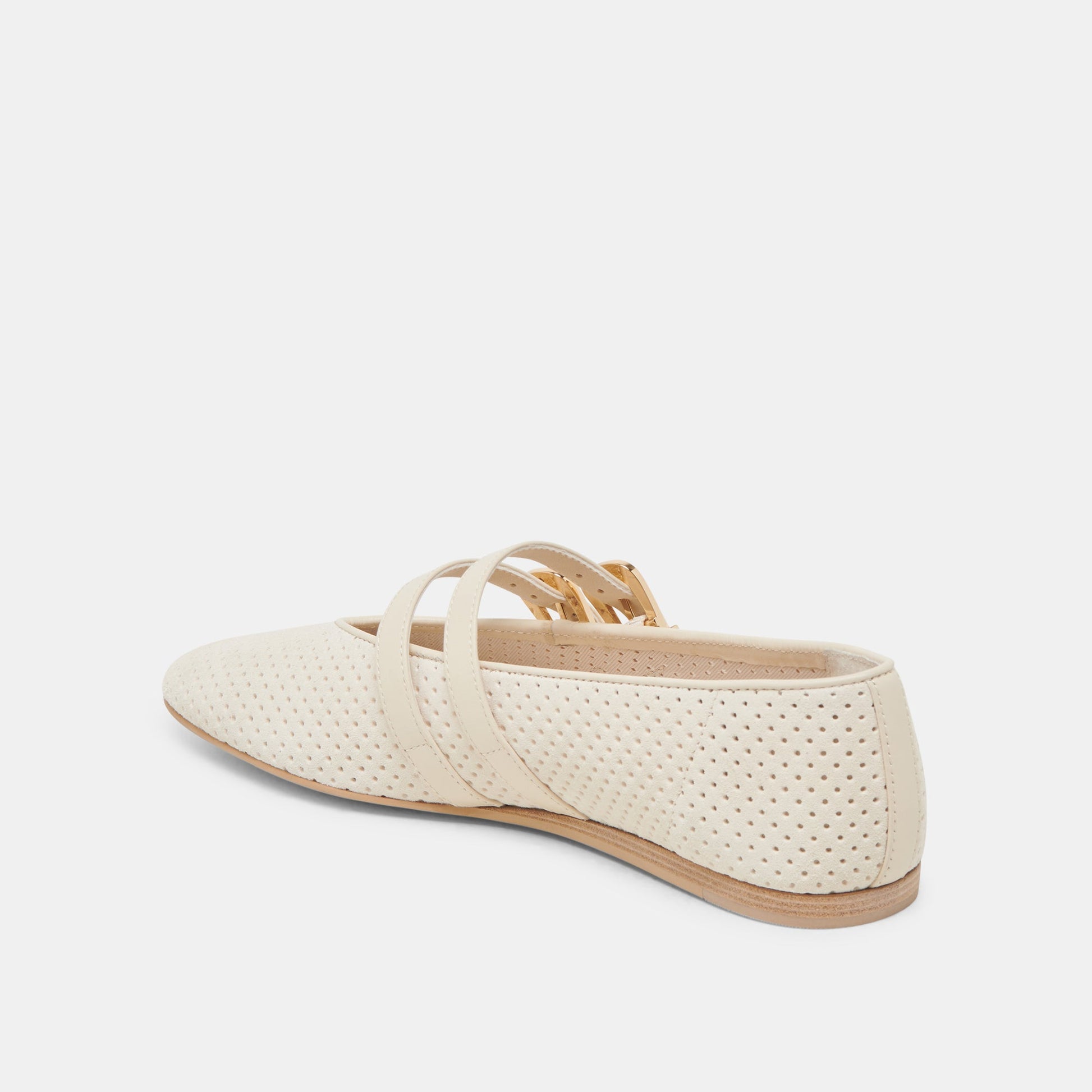 Baylee Wide Bone Perforated Suede Ballet Flats