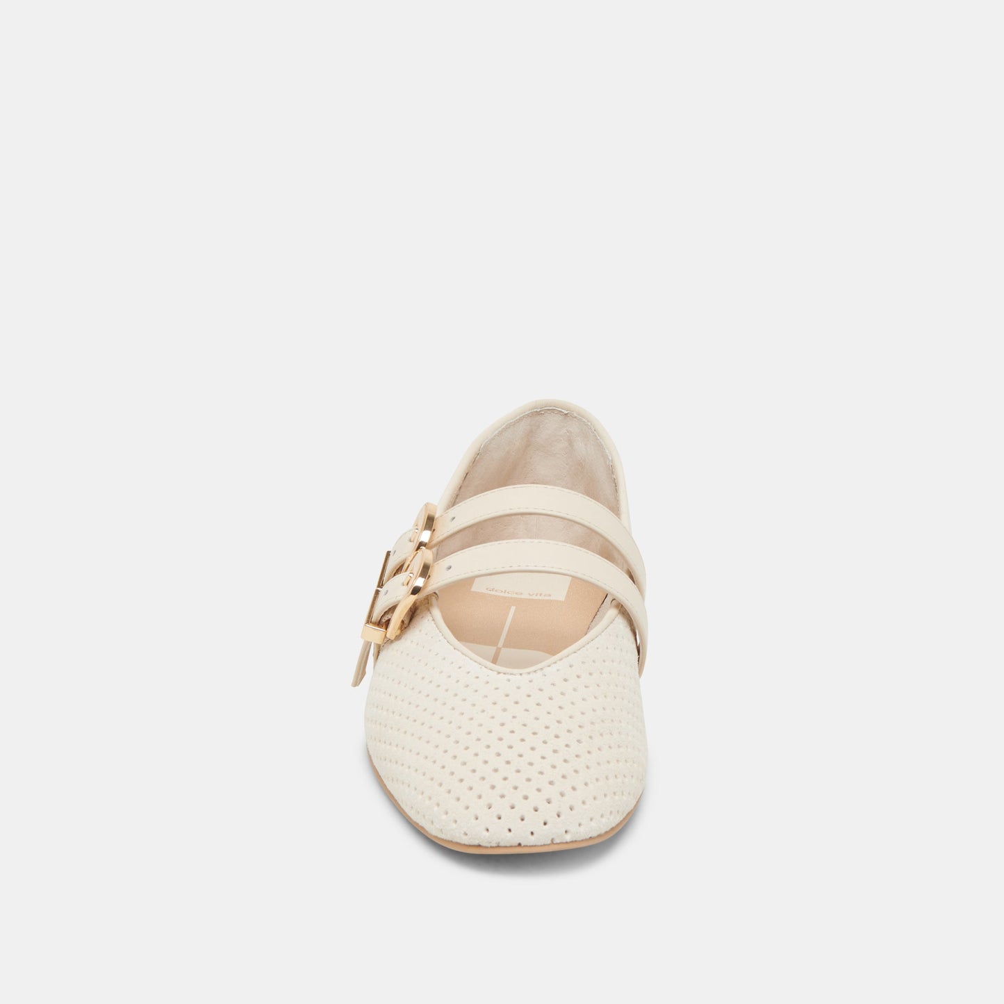 Baylee Wide Bone Perforated Suede Ballet Flats