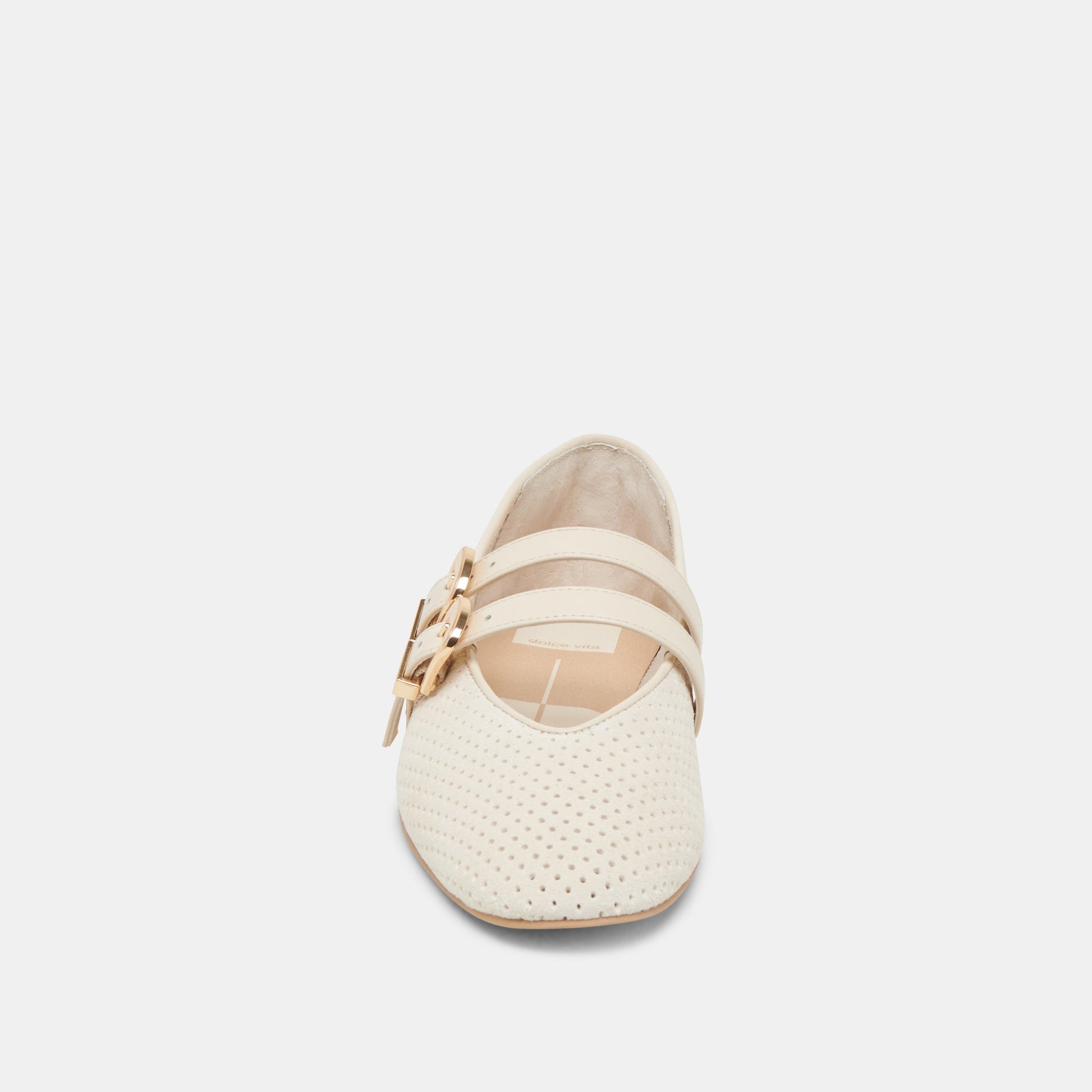 Baylee Wide Bone Perforated Suede Ballet Flats