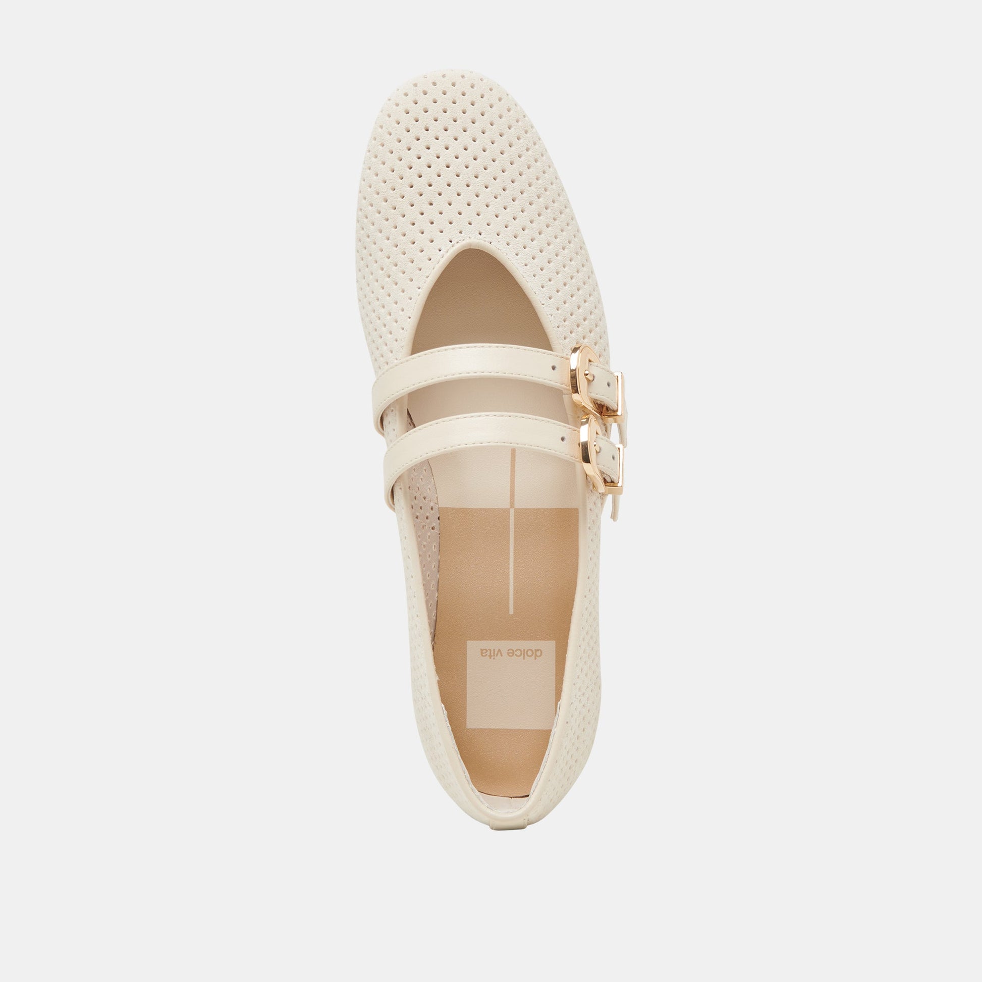 Baylee Wide Bone Perforated Suede Ballet Flats