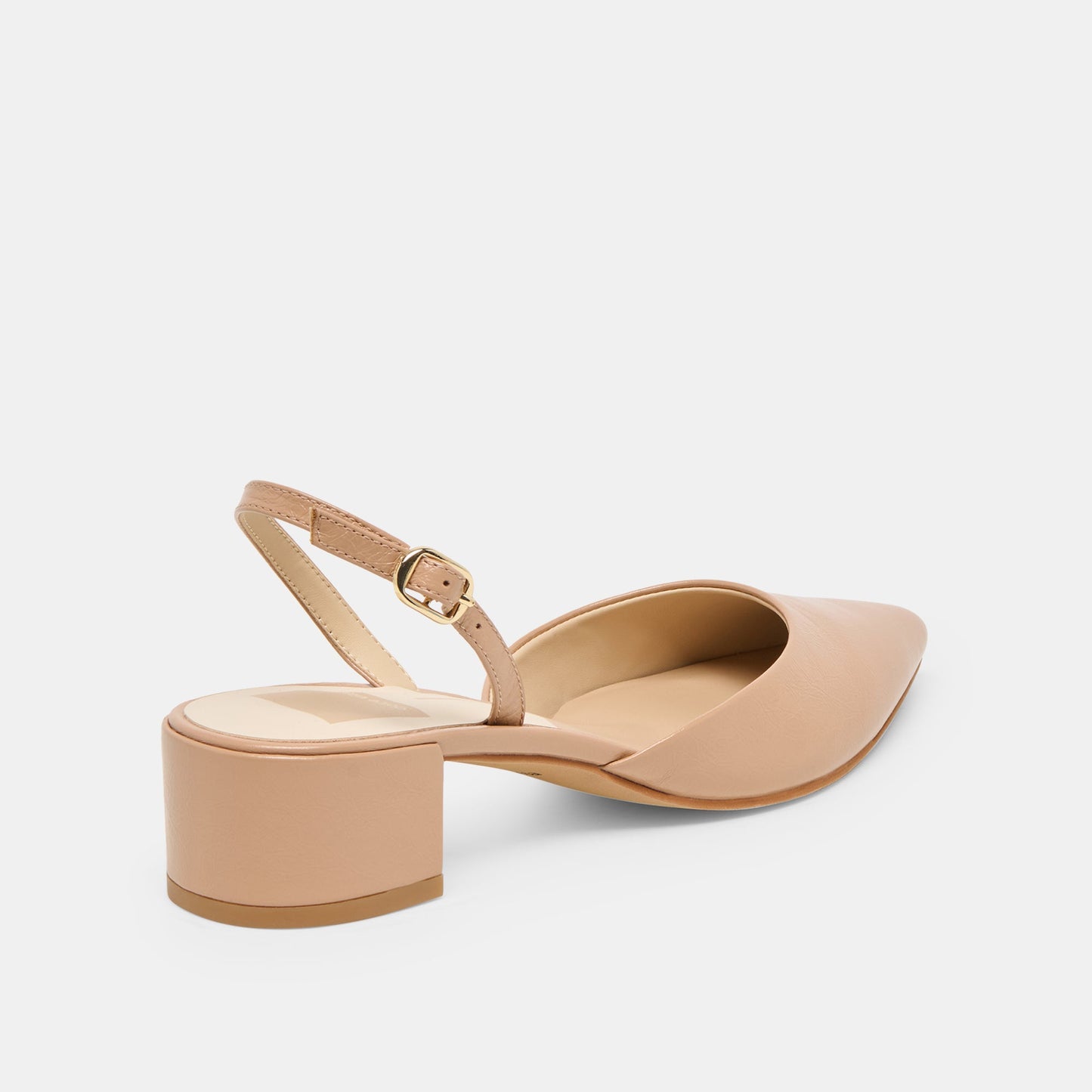 Carel Wide Lt Tan Crinkle Patent Leather Heels