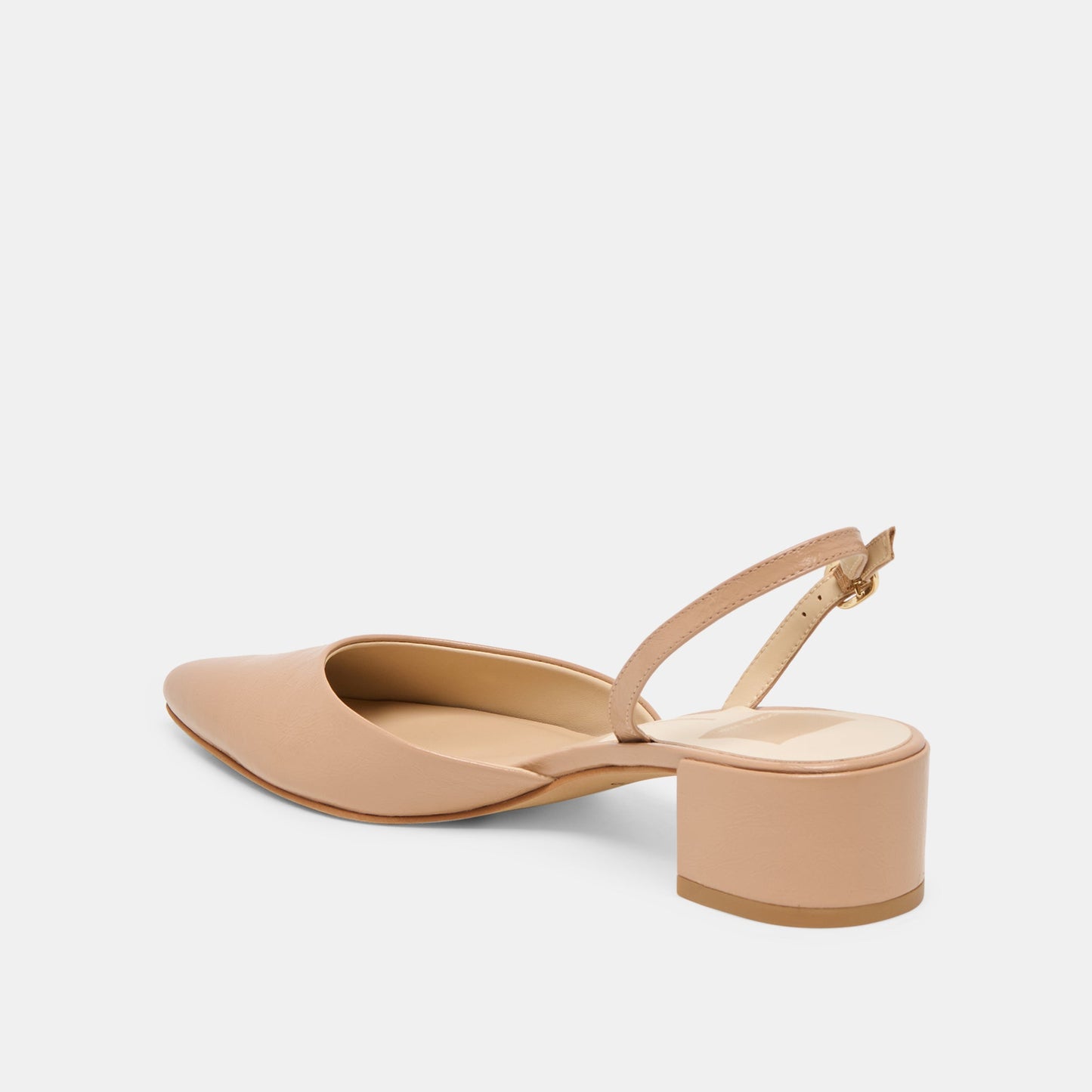 Carel Wide Lt Tan Crinkle Patent Leather Heels