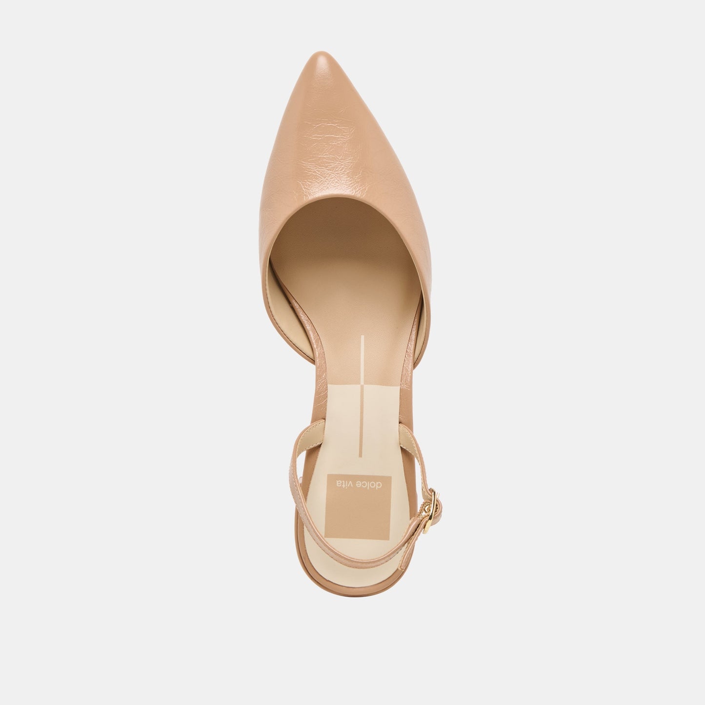 Carel Wide Lt Tan Crinkle Patent Leather Heels