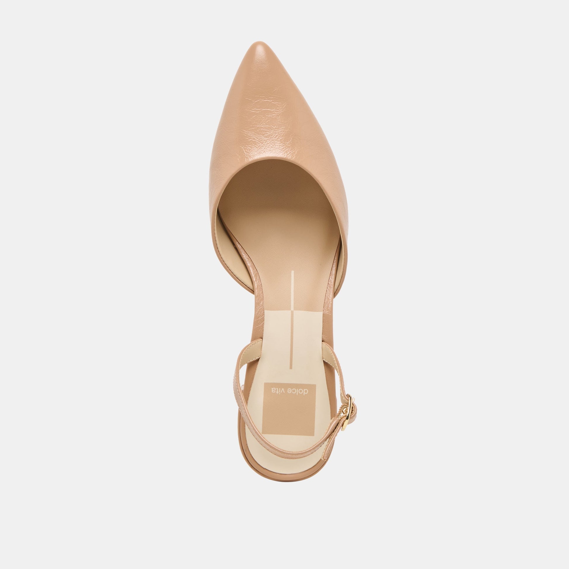 Carel Wide Lt Tan Crinkle Patent Leather Heels