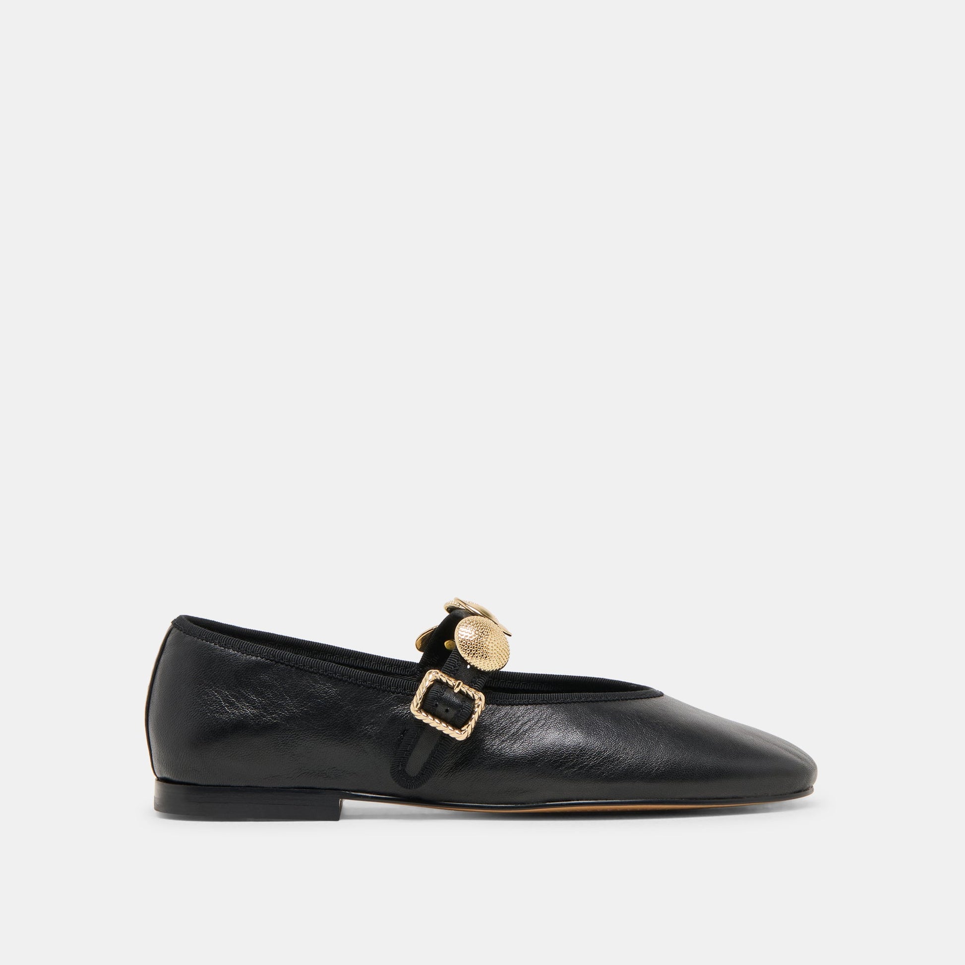 Relan Wide Black Leather Ballet Flats