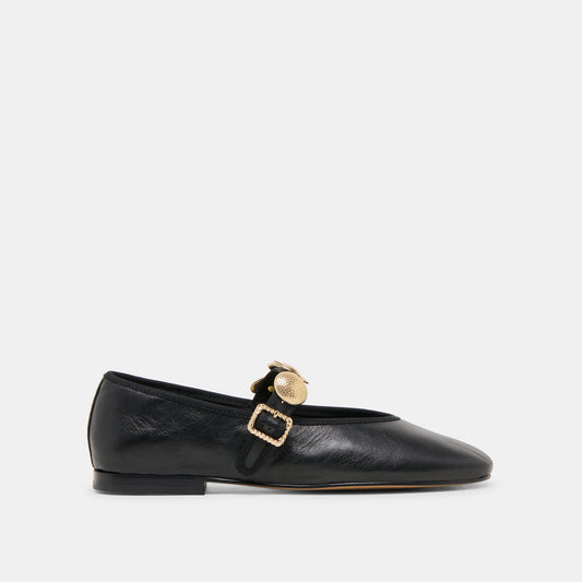 Relan Wide Black Leather Ballet Flats