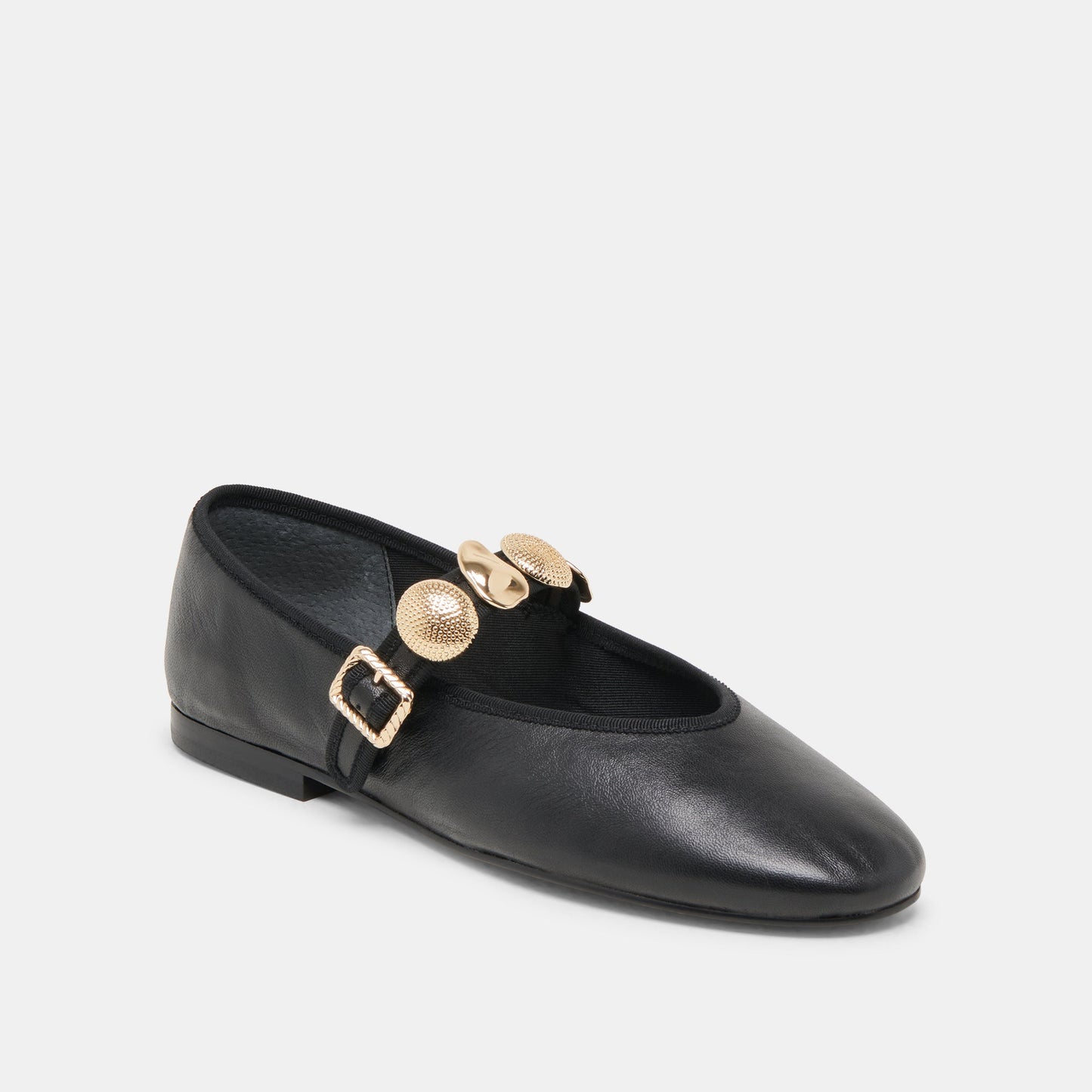 Relan Wide Black Leather Ballet Flats