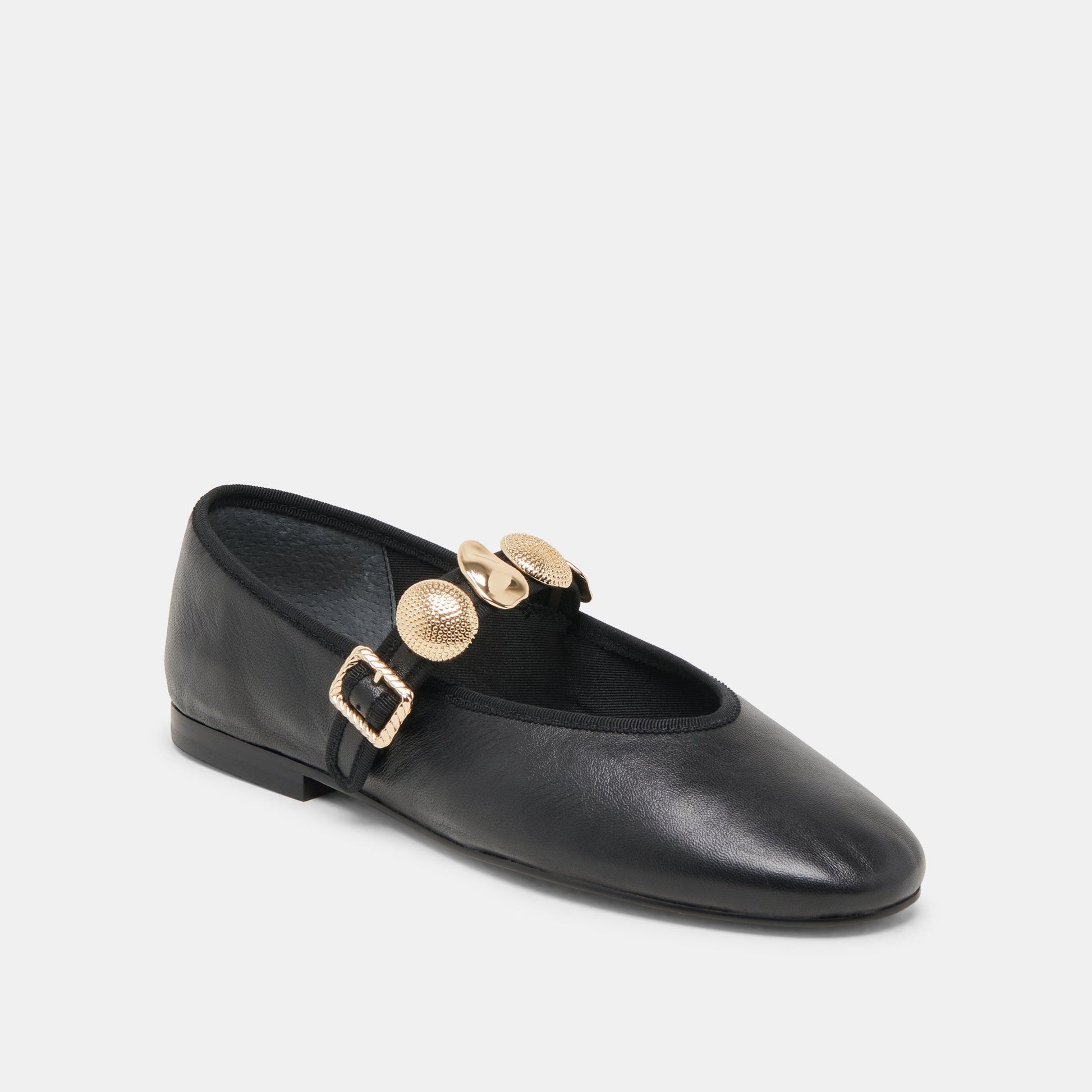 Relan Wide Black Leather Ballet Flats