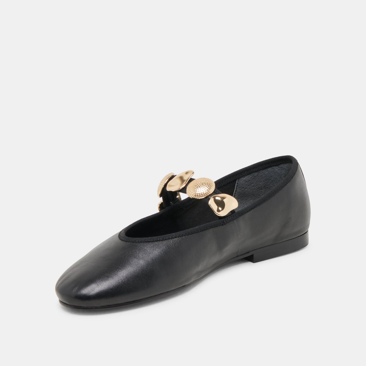 Relan Wide Black Leather Ballet Flats
