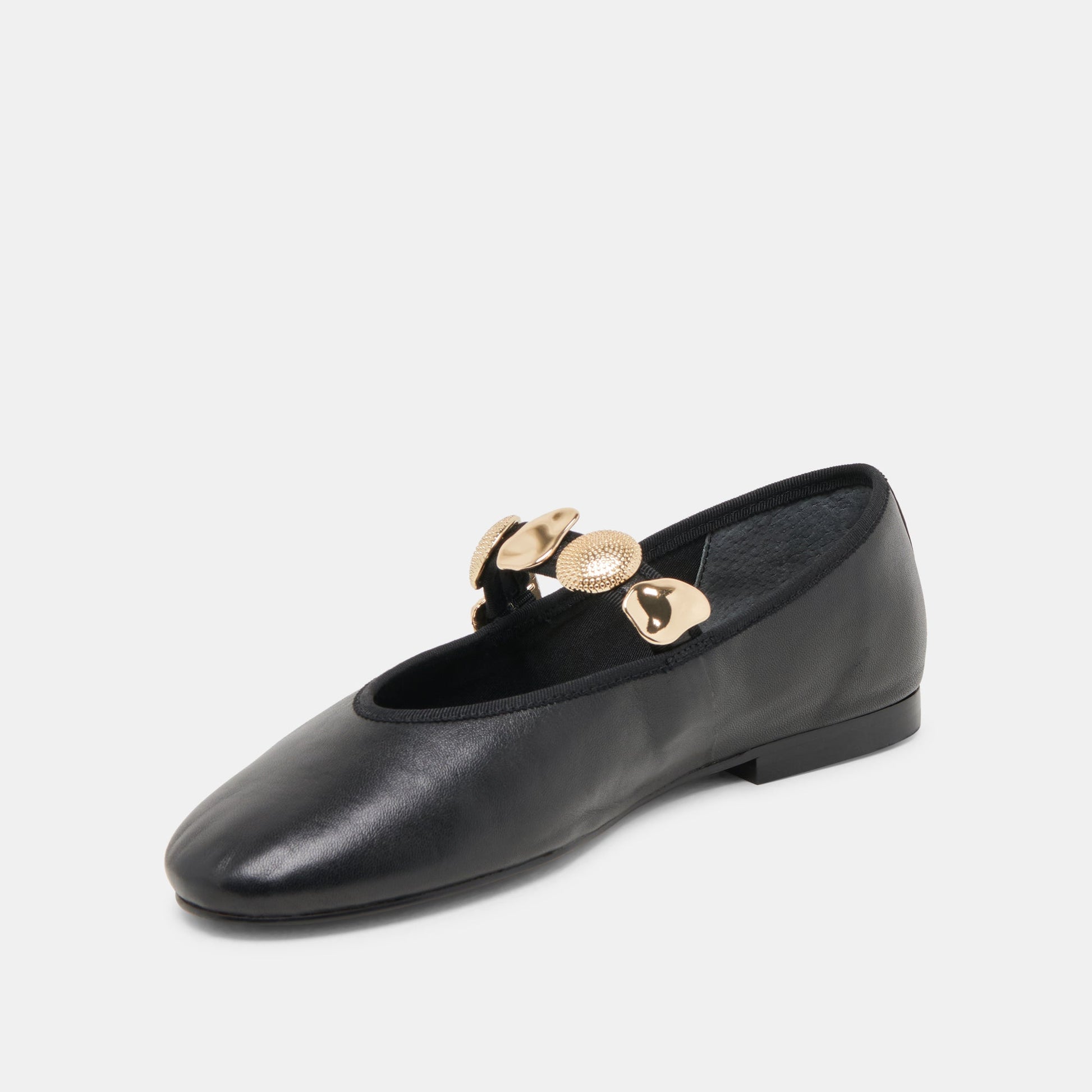 Relan Wide Black Leather Ballet Flats