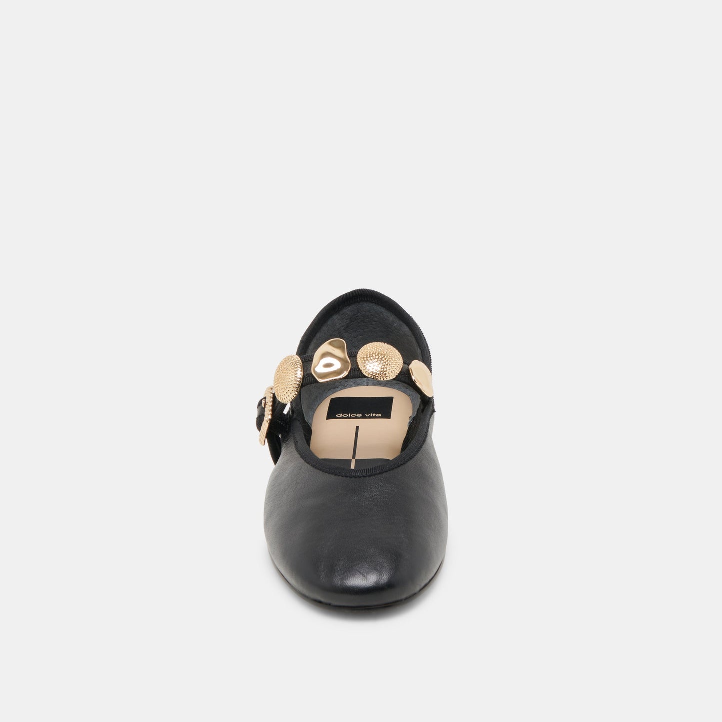 Relan Wide Black Leather Ballet Flats