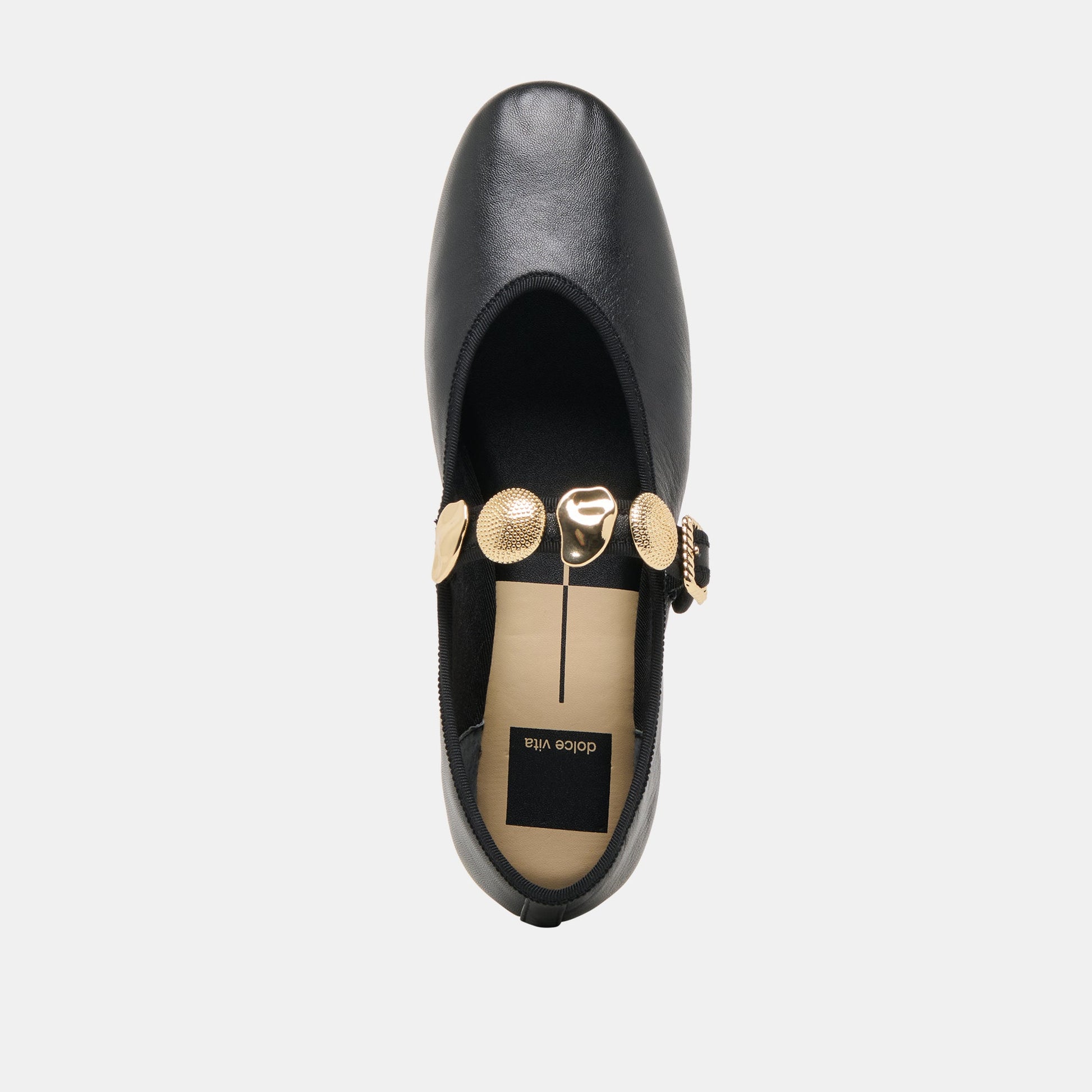 Relan Wide Black Leather Ballet Flats