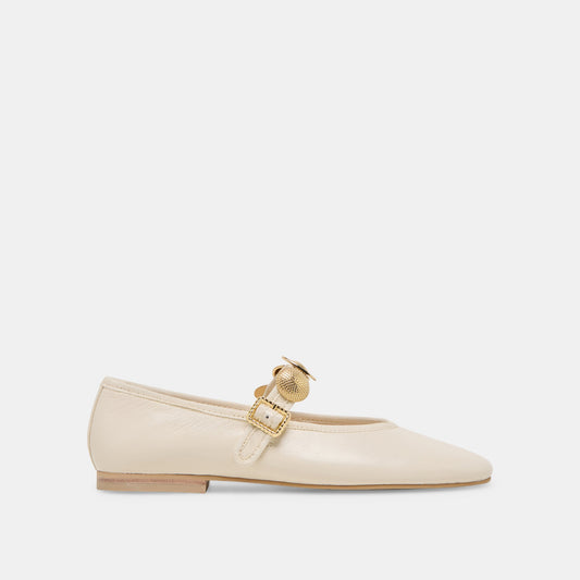 Relan Wide Off White Leather Ballet Flats