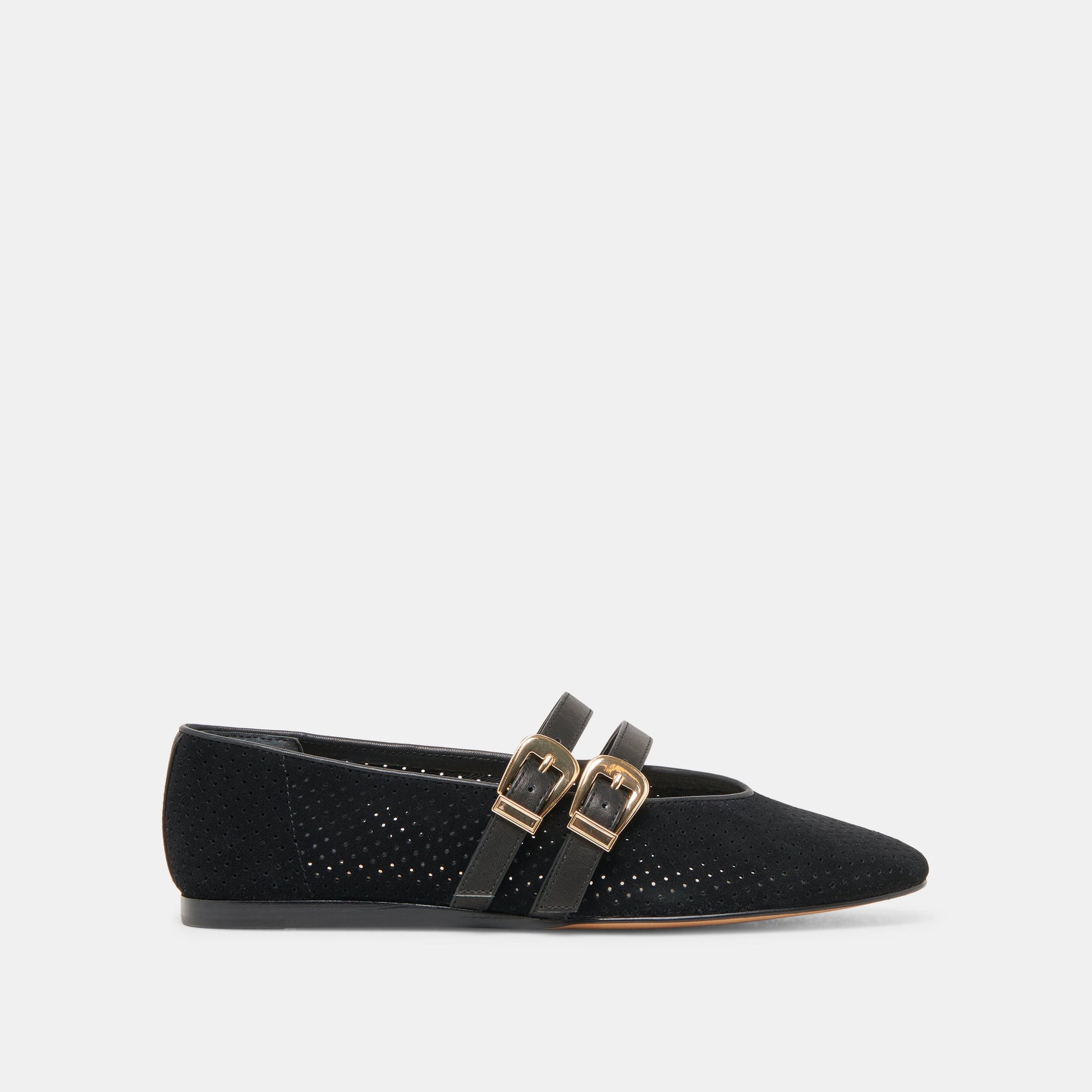 Baylee Wide Onyx Perforated Suede Ballet Flats