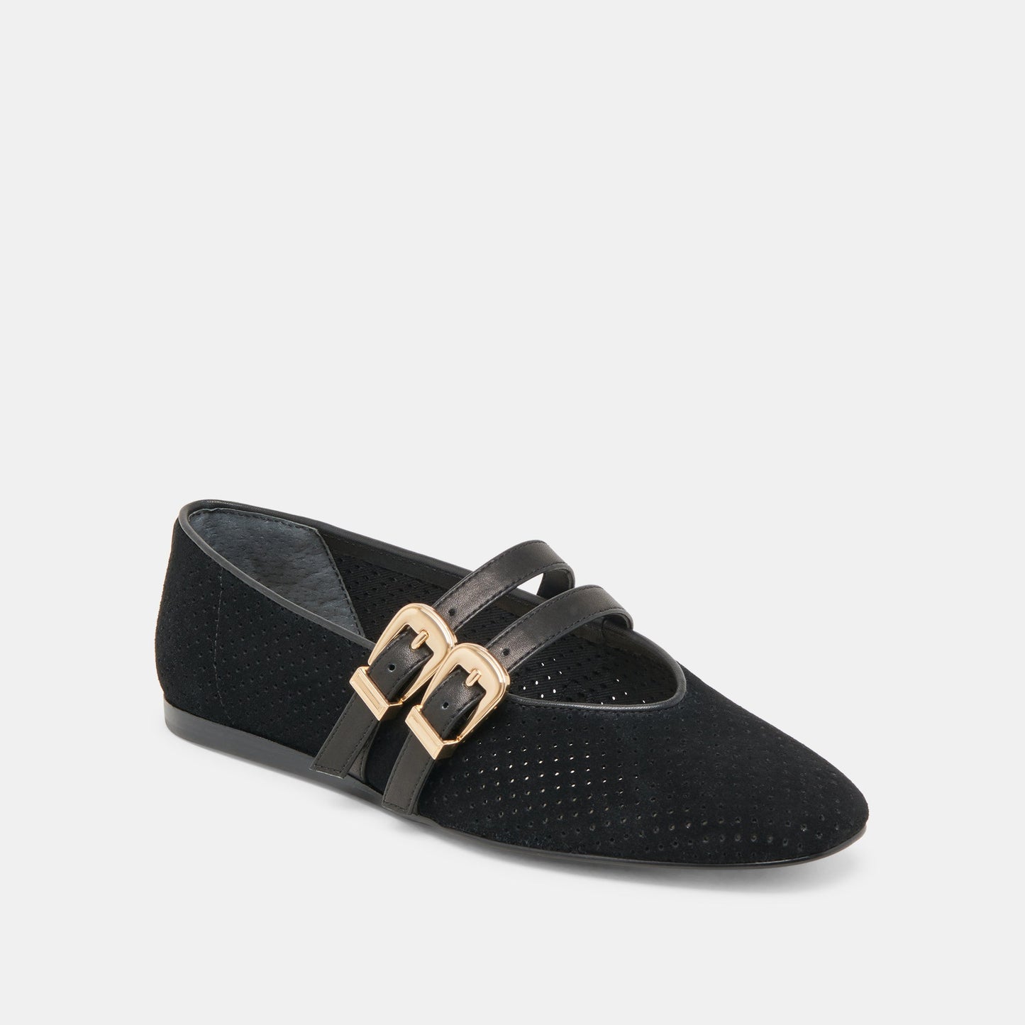 Baylee Wide Onyx Perforated Suede Ballet Flats