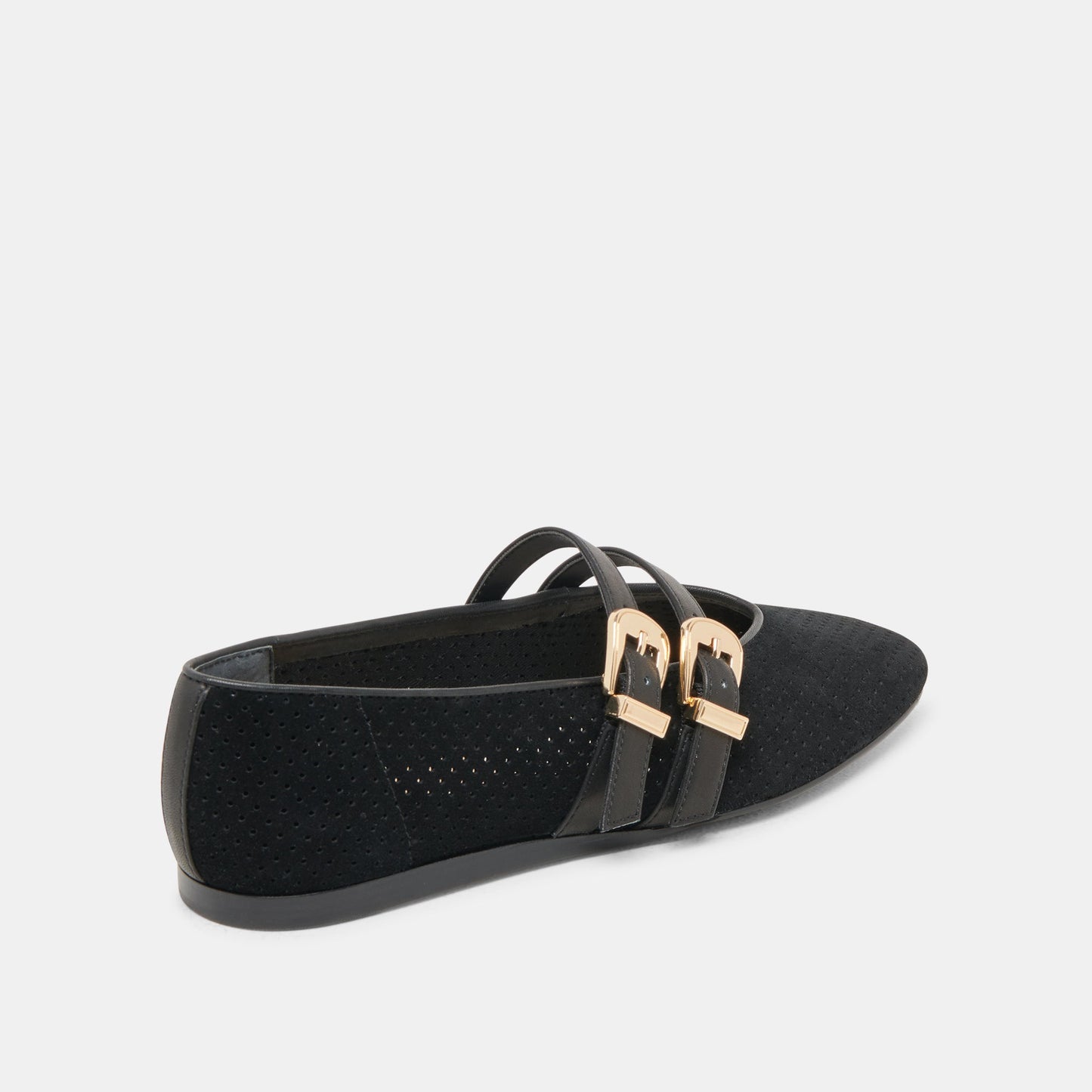 Baylee Wide Onyx Perforated Suede Ballet Flats