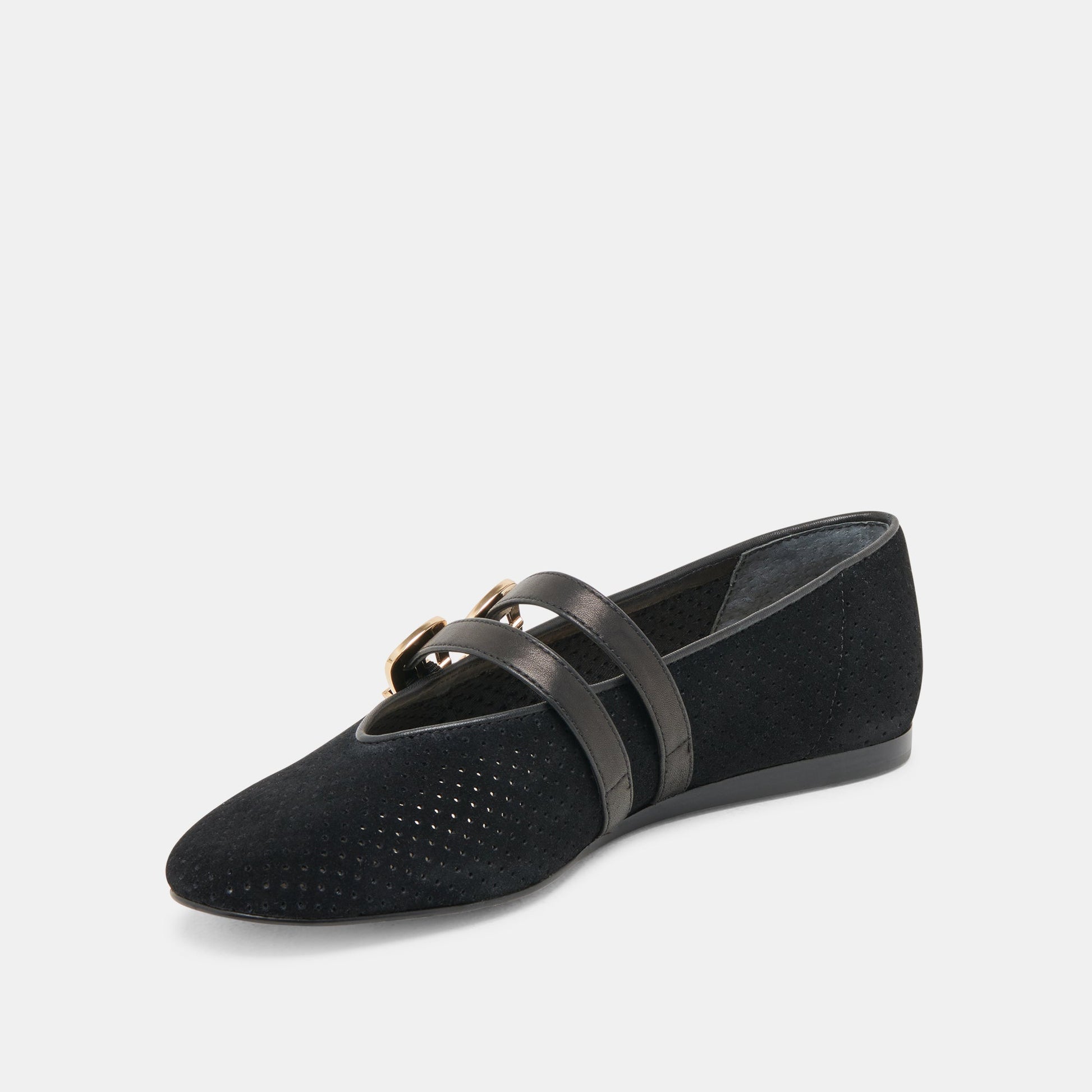Baylee Wide Onyx Perforated Suede Ballet Flats