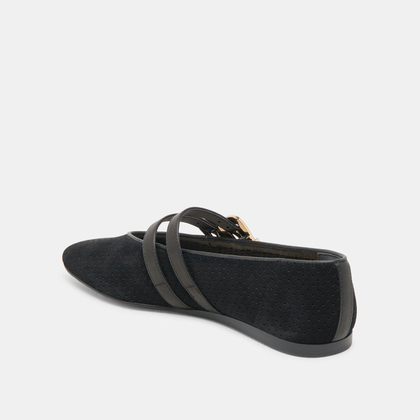 Baylee Wide Onyx Perforated Suede Ballet Flats