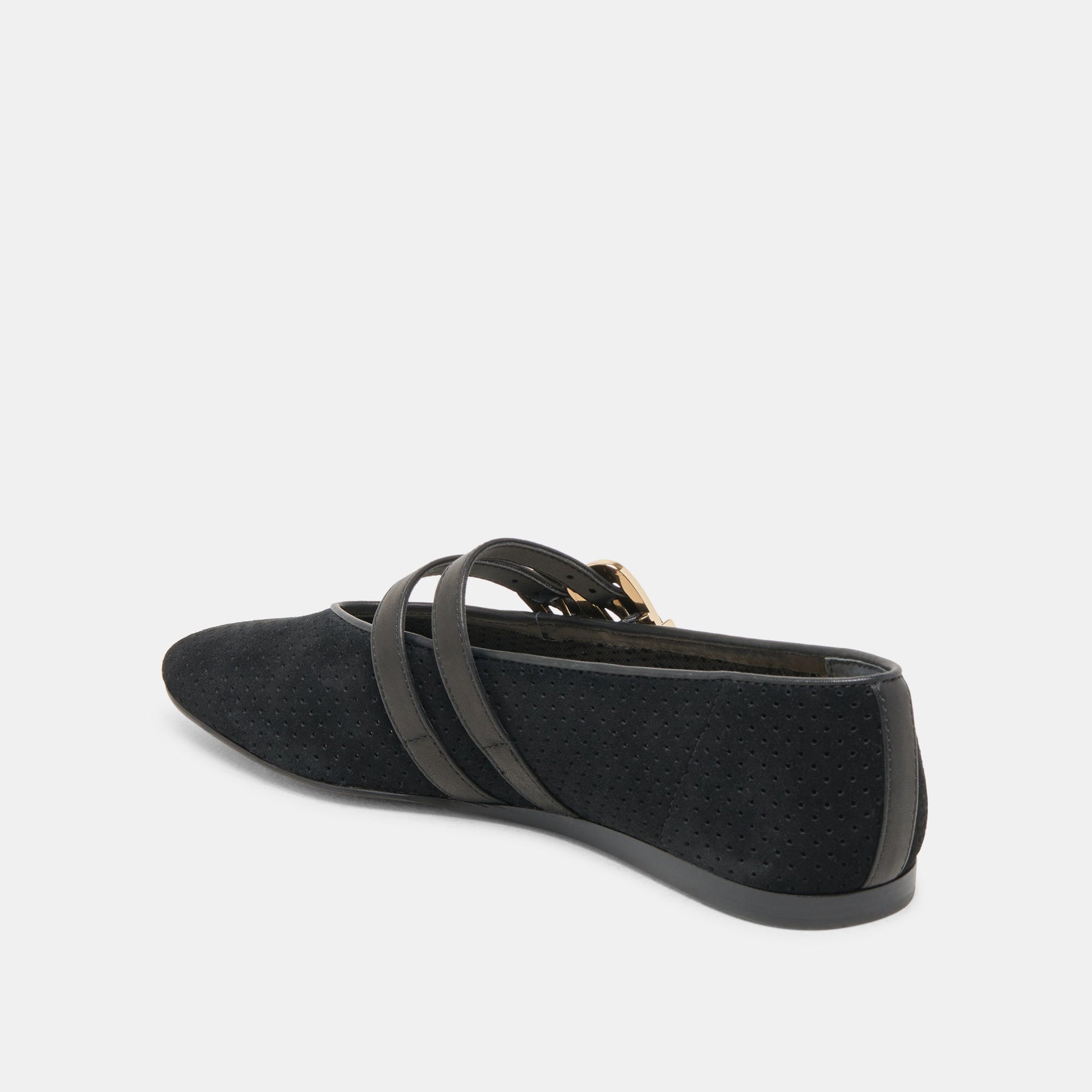 Baylee Wide Onyx Perforated Suede Ballet Flats