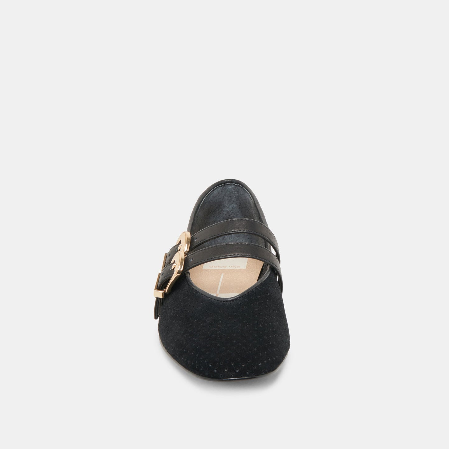 Baylee Wide Onyx Perforated Suede Ballet Flats