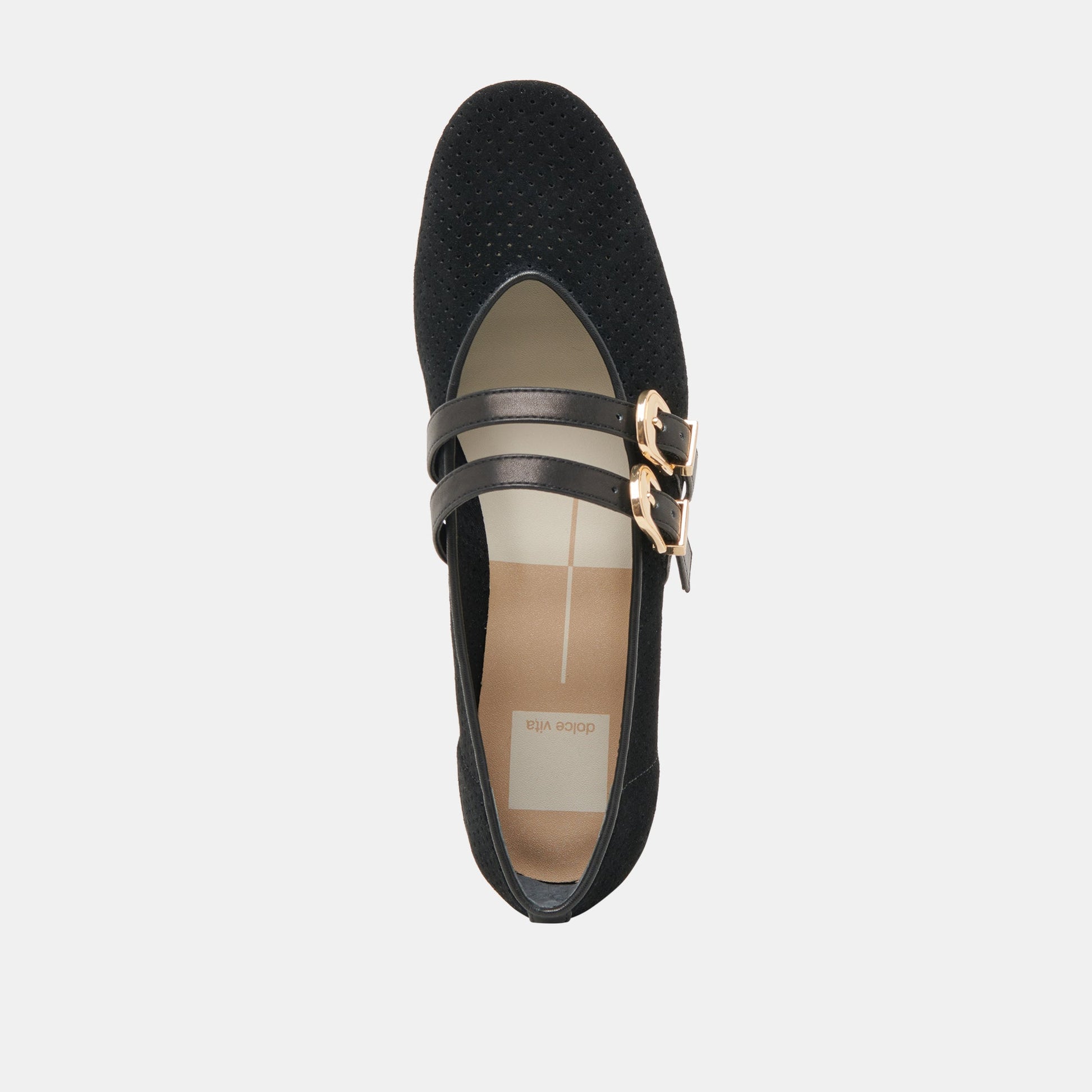 Baylee Wide Onyx Perforated Suede Ballet Flats