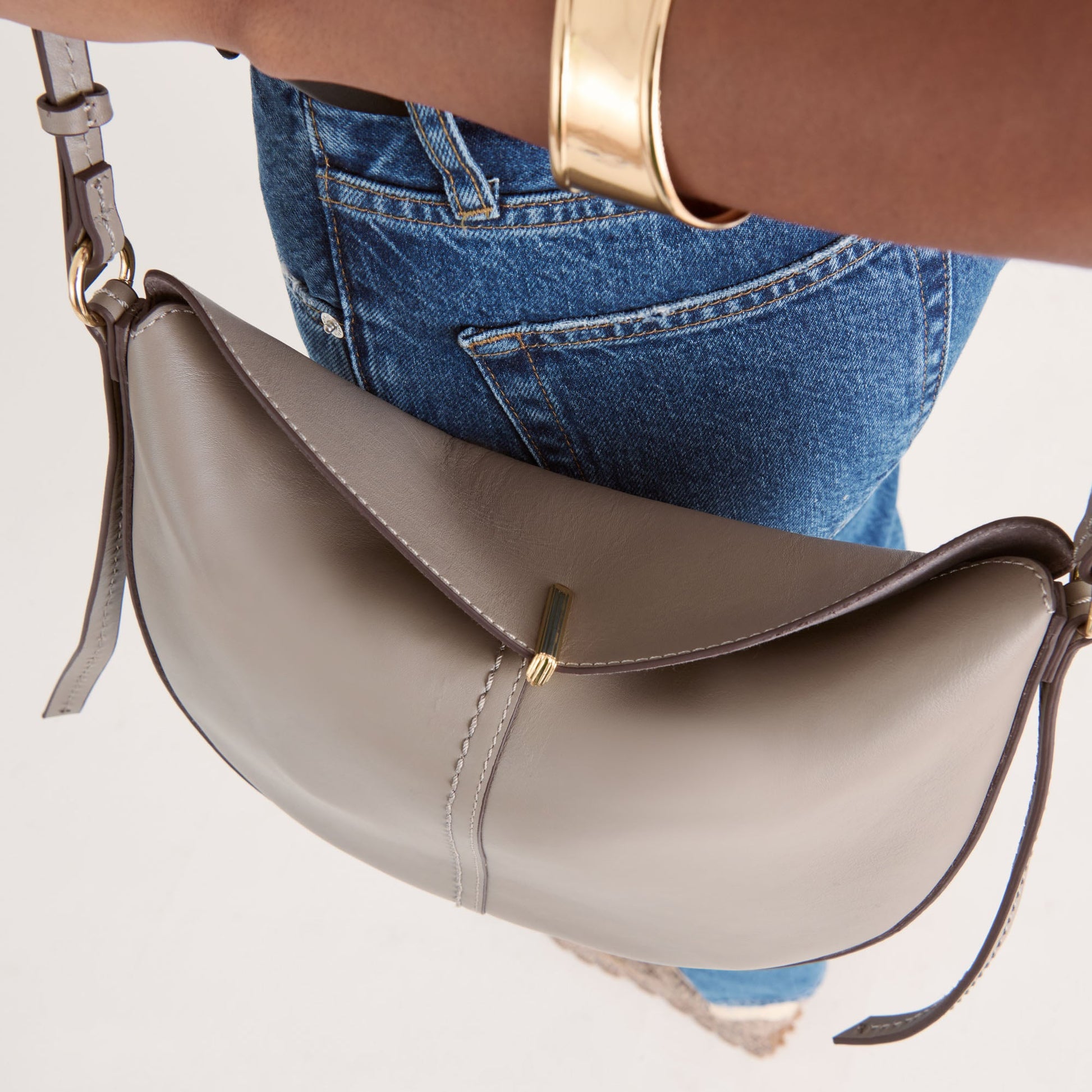 Burano Grey Leather Crossbody