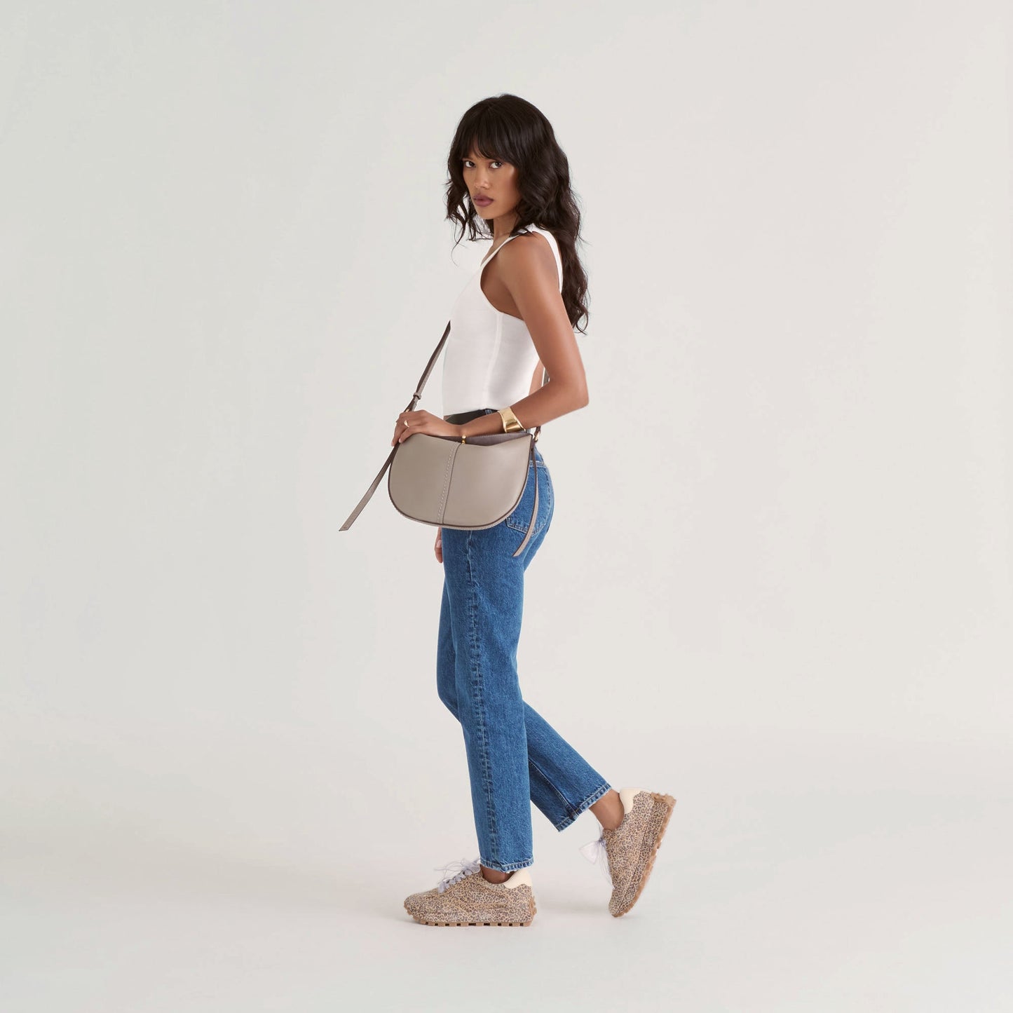 Burano Grey Leather Crossbody