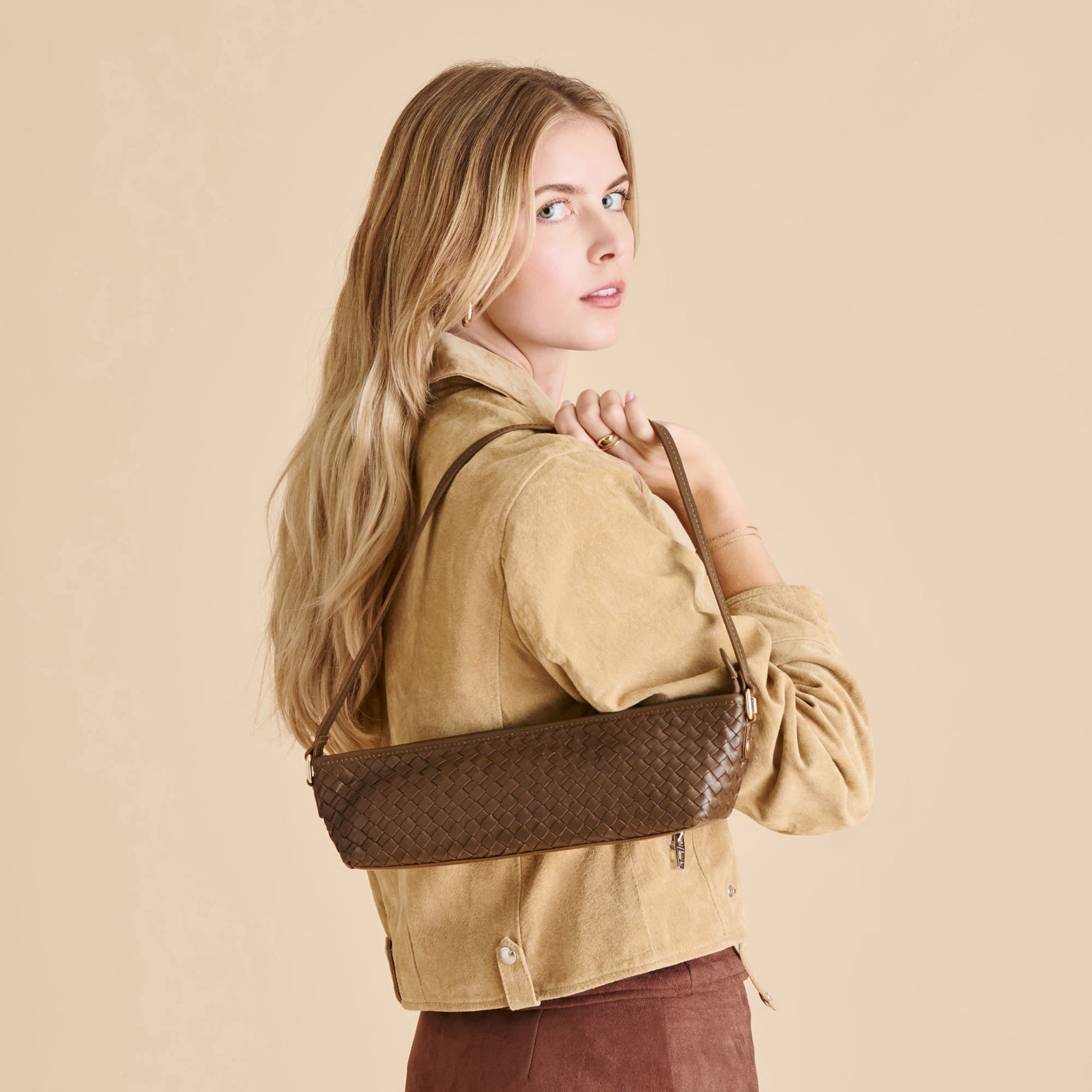Savaii Brown Woven Leather Shoulder Bag