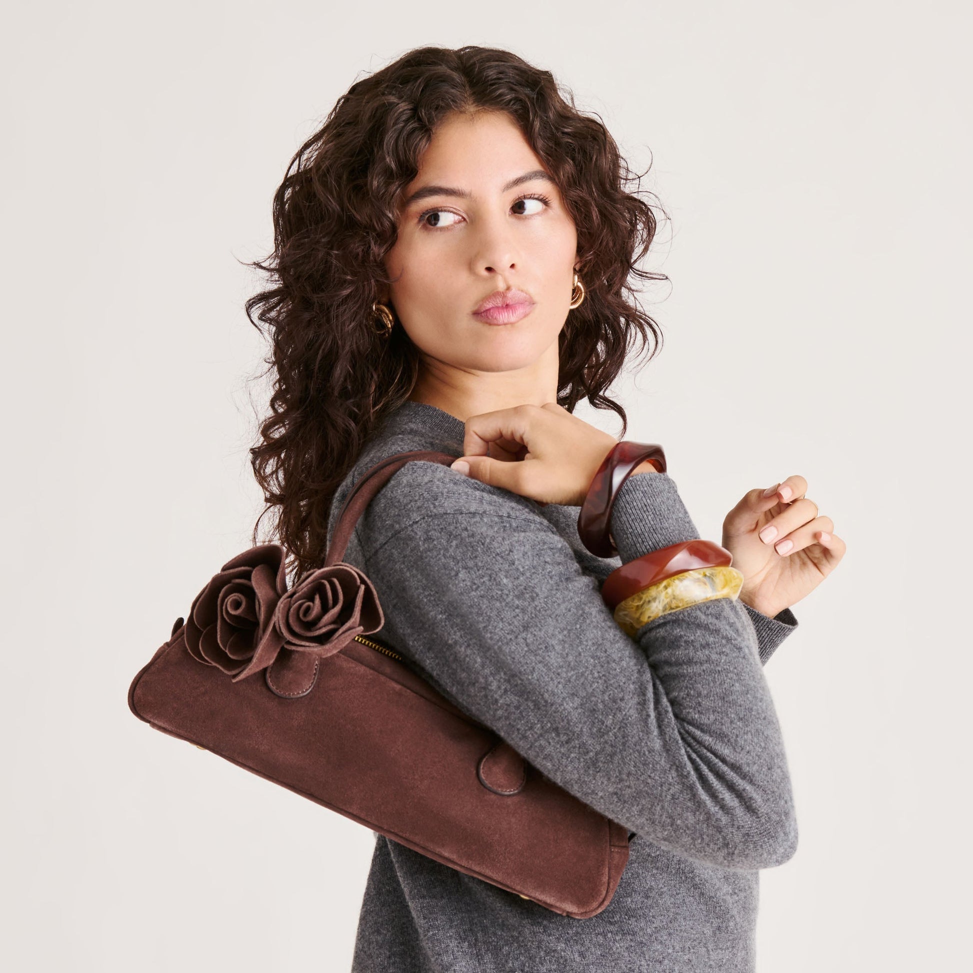 Boracay Chocolate Suede Shoulder Bag