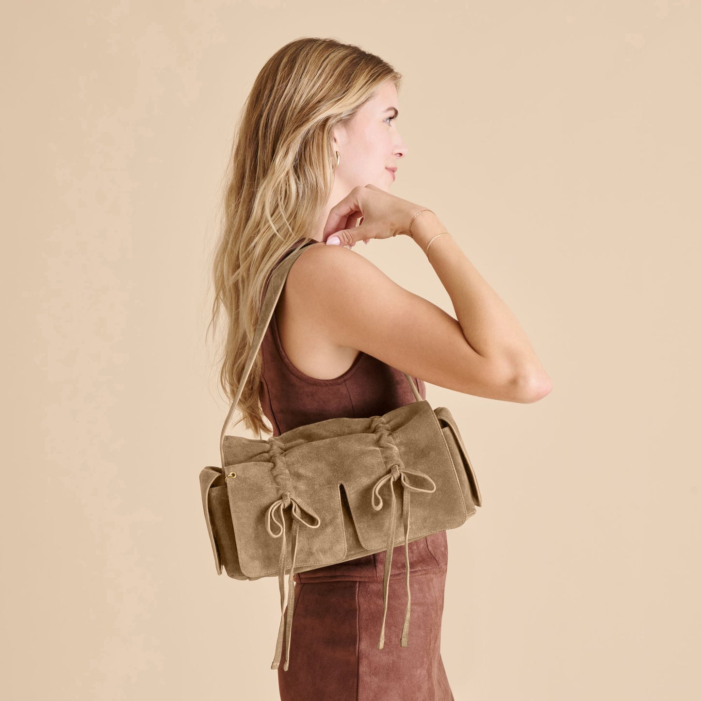 Hudson Olive Suede Shoulder Bag